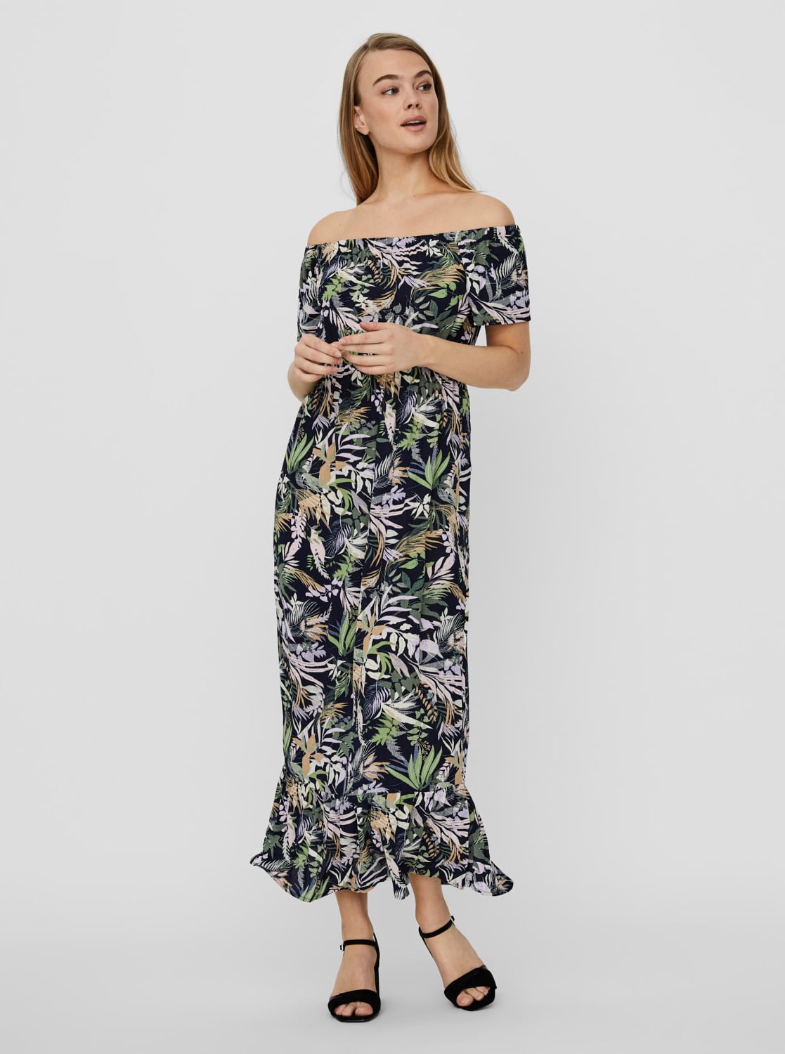 Vero Moda modré maxi šaty Phoebe s květinovým motivem