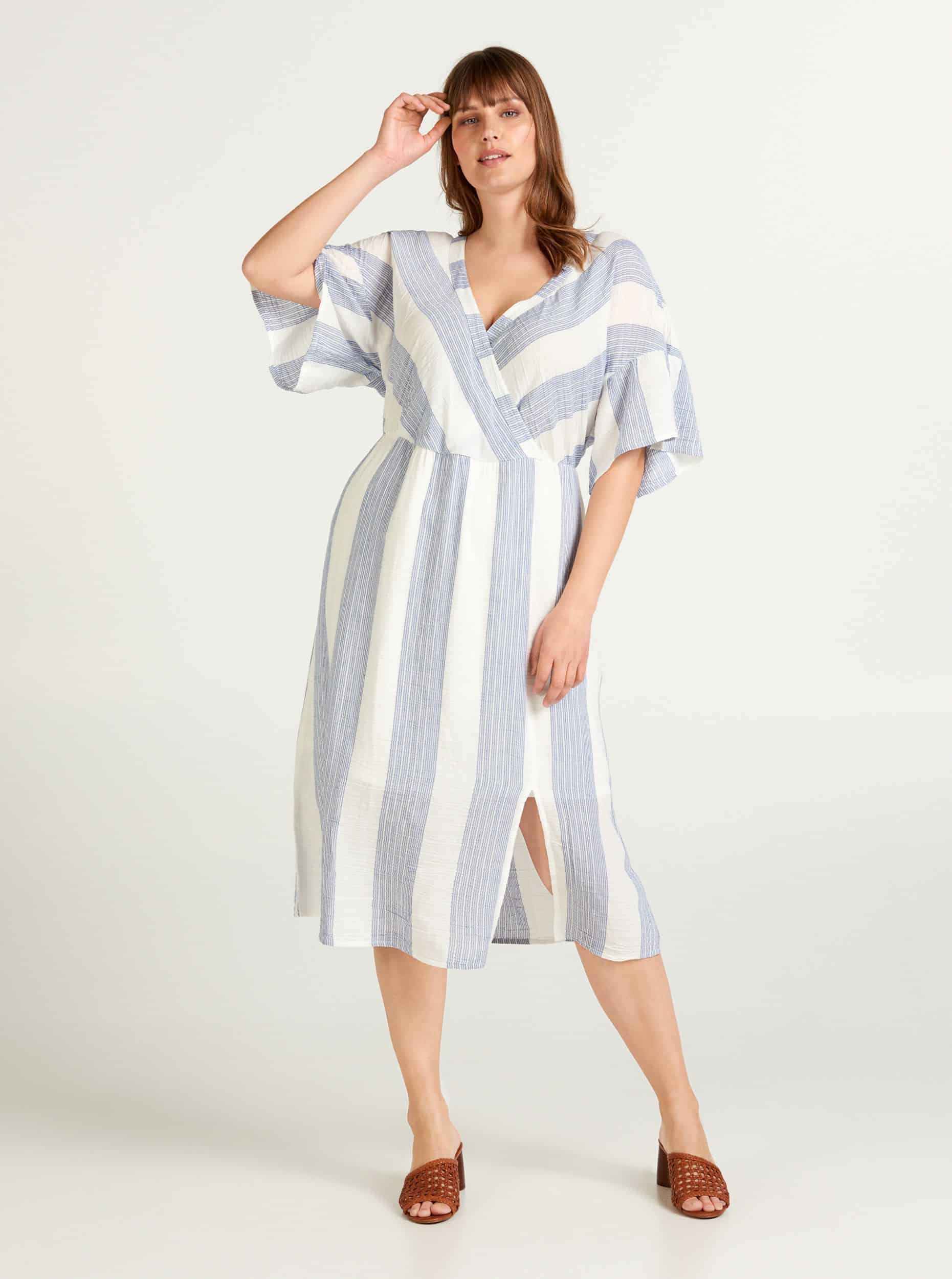 Zizzi bílo-modré pruhované šaty