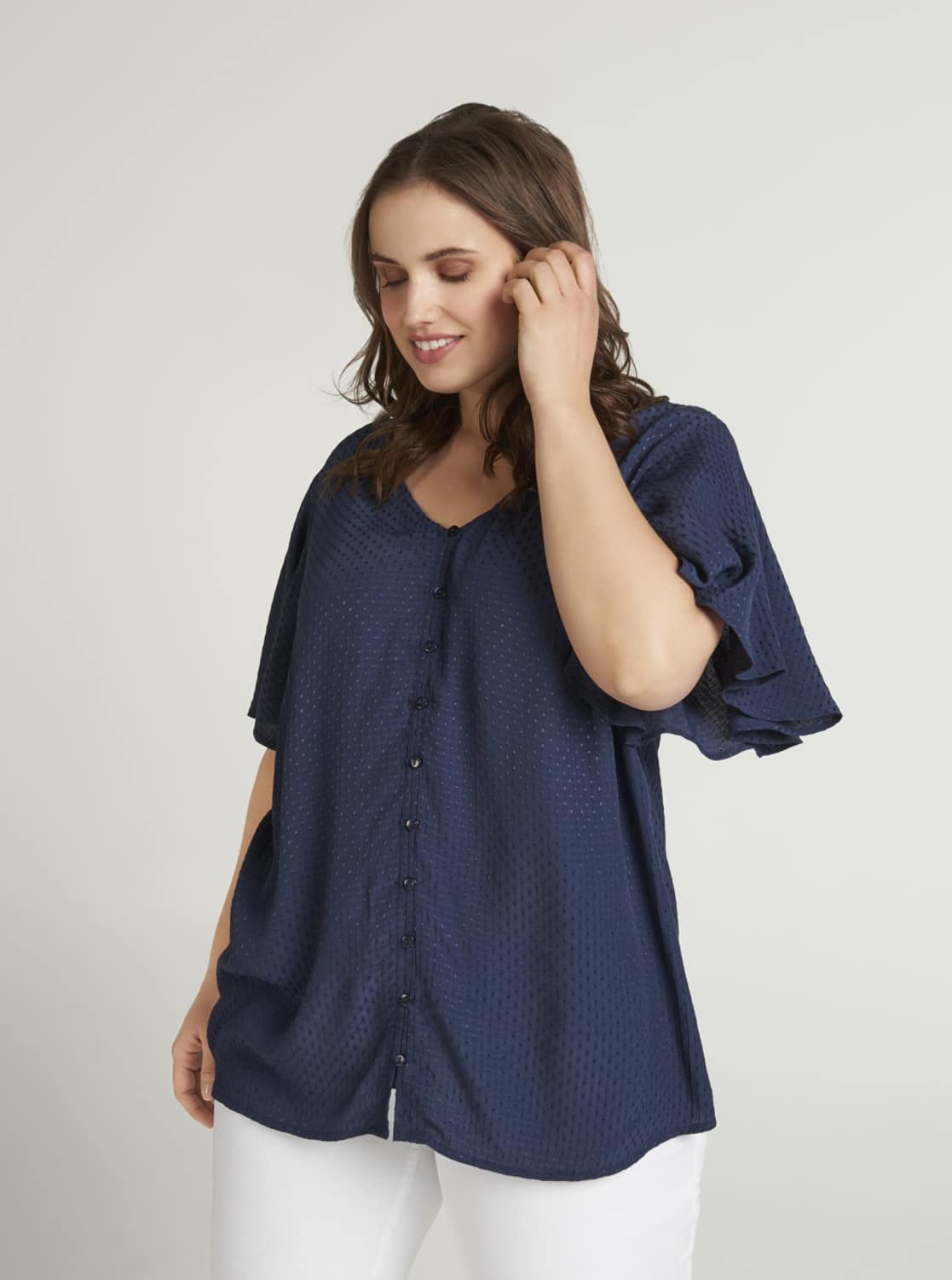 Zizzi modrá halenka s volánovými rukávy