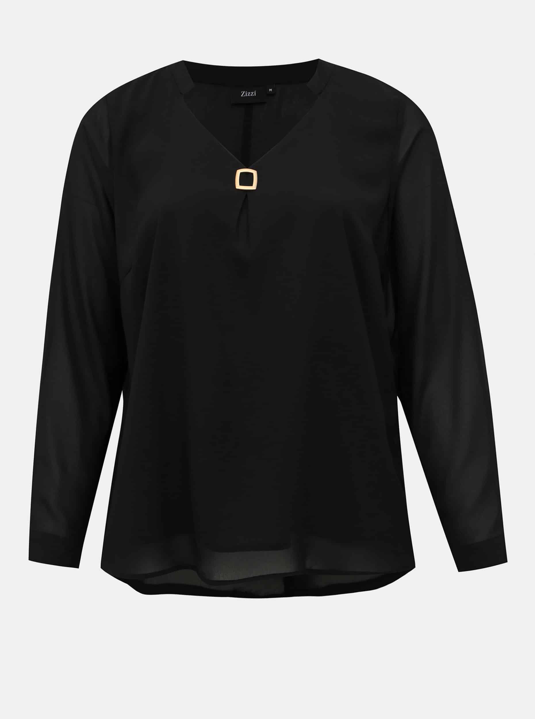 Zizzi černá transparentní halenka se sponou