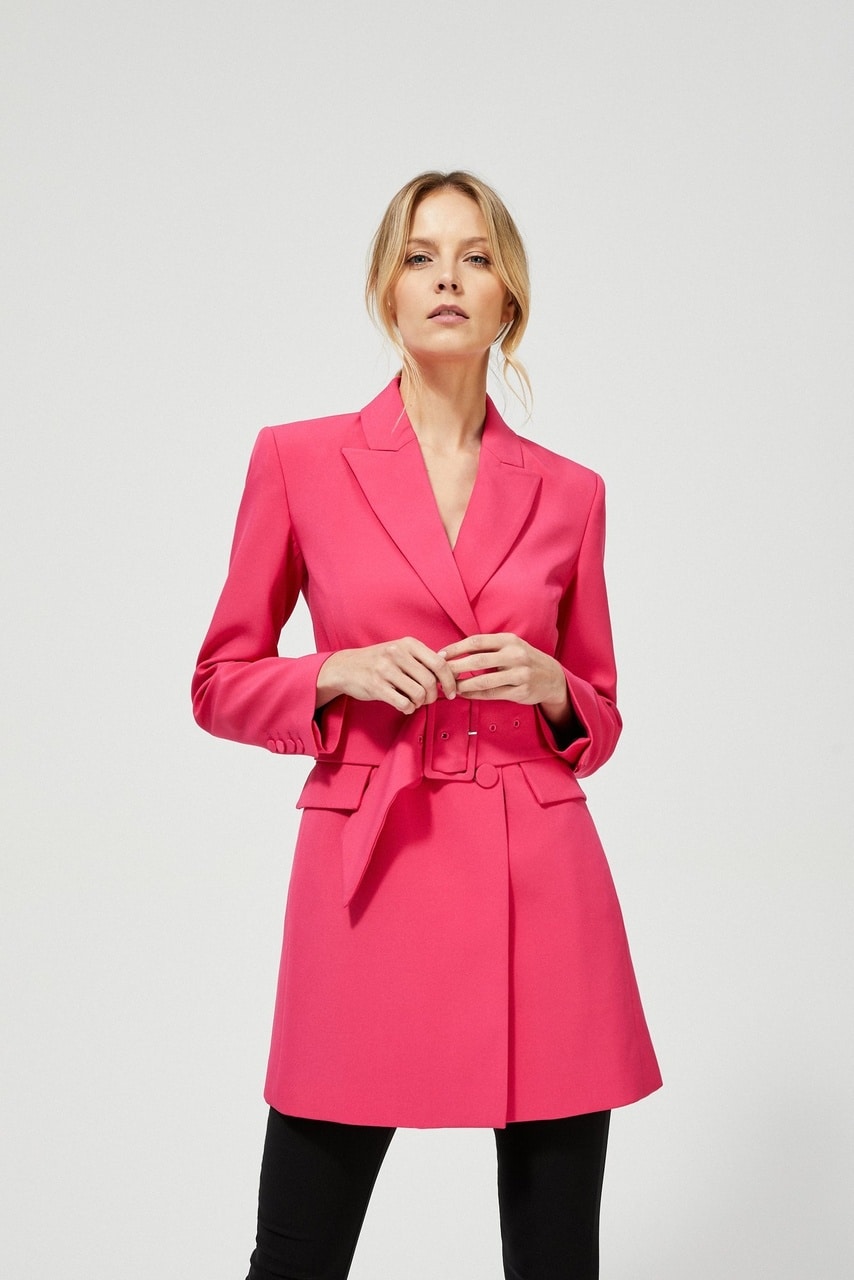 Moodo růžový dámská kabát s páskem