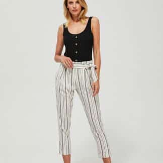 Moodo smetanové kalhoty s šedými pruhy