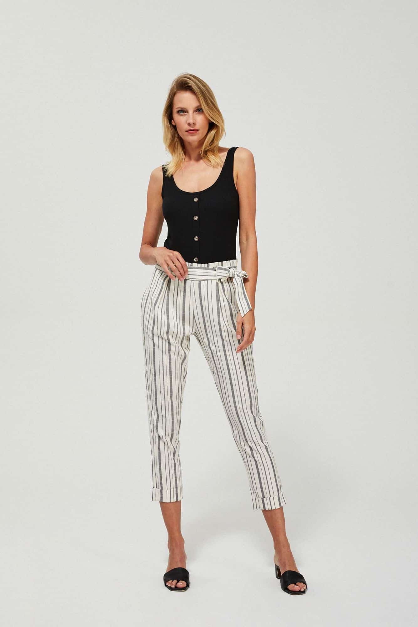 Moodo smetanové kalhoty s šedými pruhy