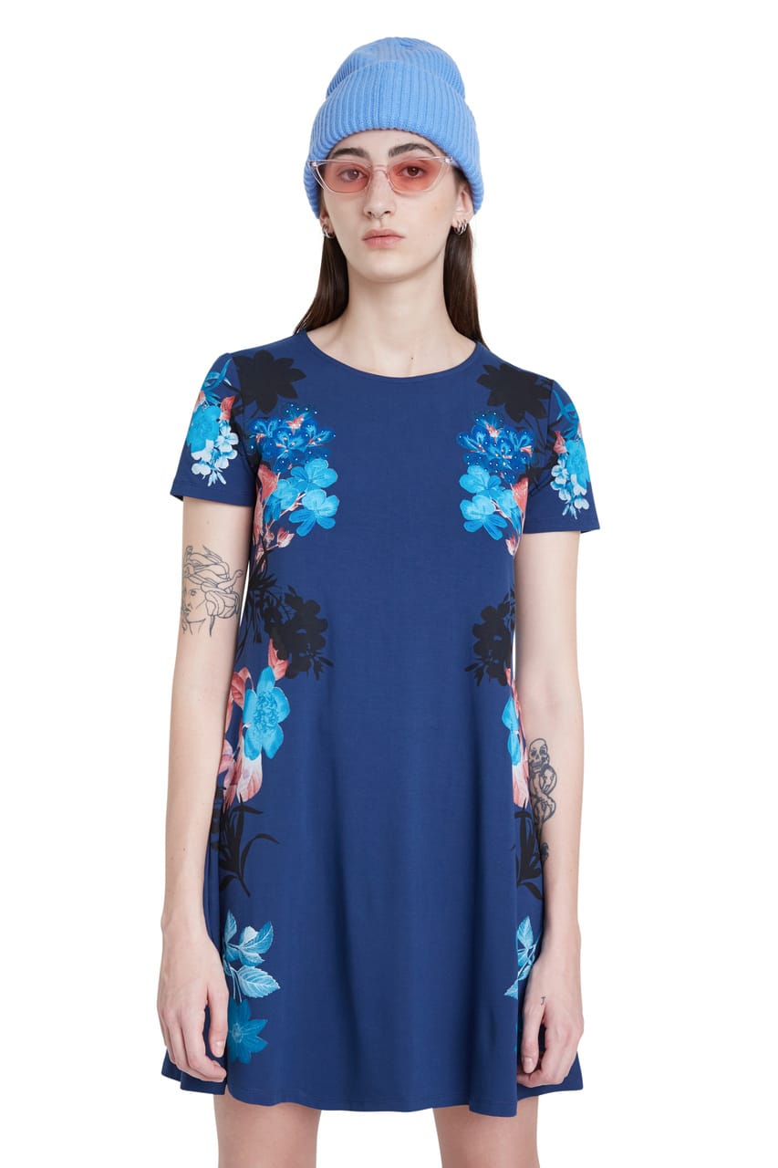 Desigual modré šaty Vest Mirror s barevným potiskem