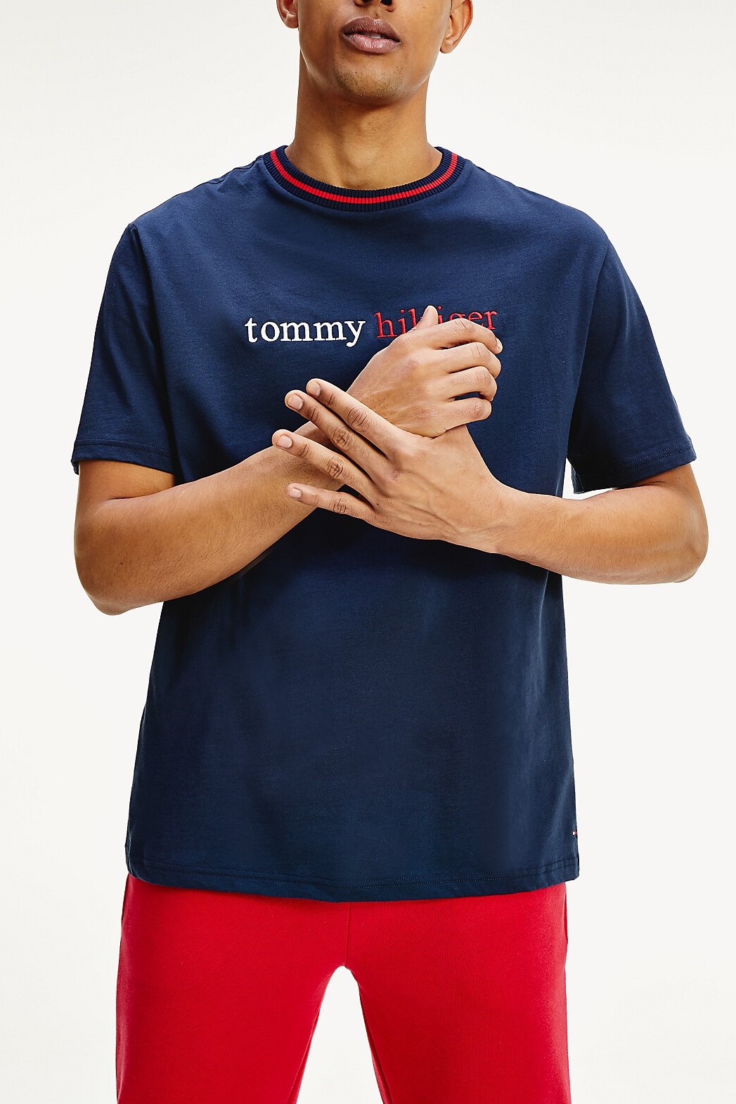 Tommy Hilfiger modré pánské tričko CN LS Tee Logo Navy Blazer