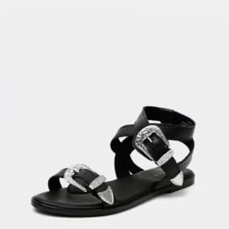 Pieces černé kožené sandály Adine