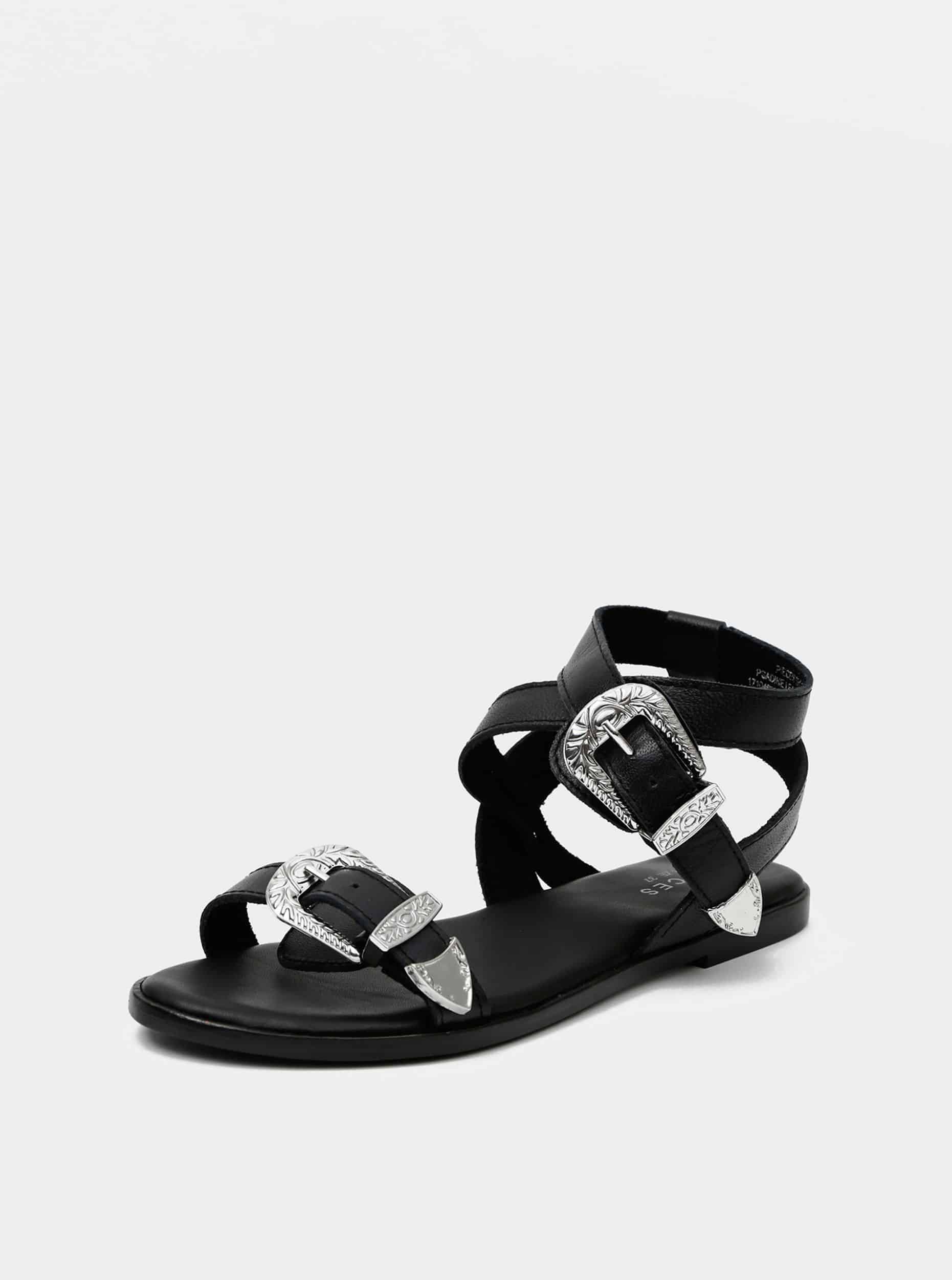 Pieces černé kožené sandály Adine