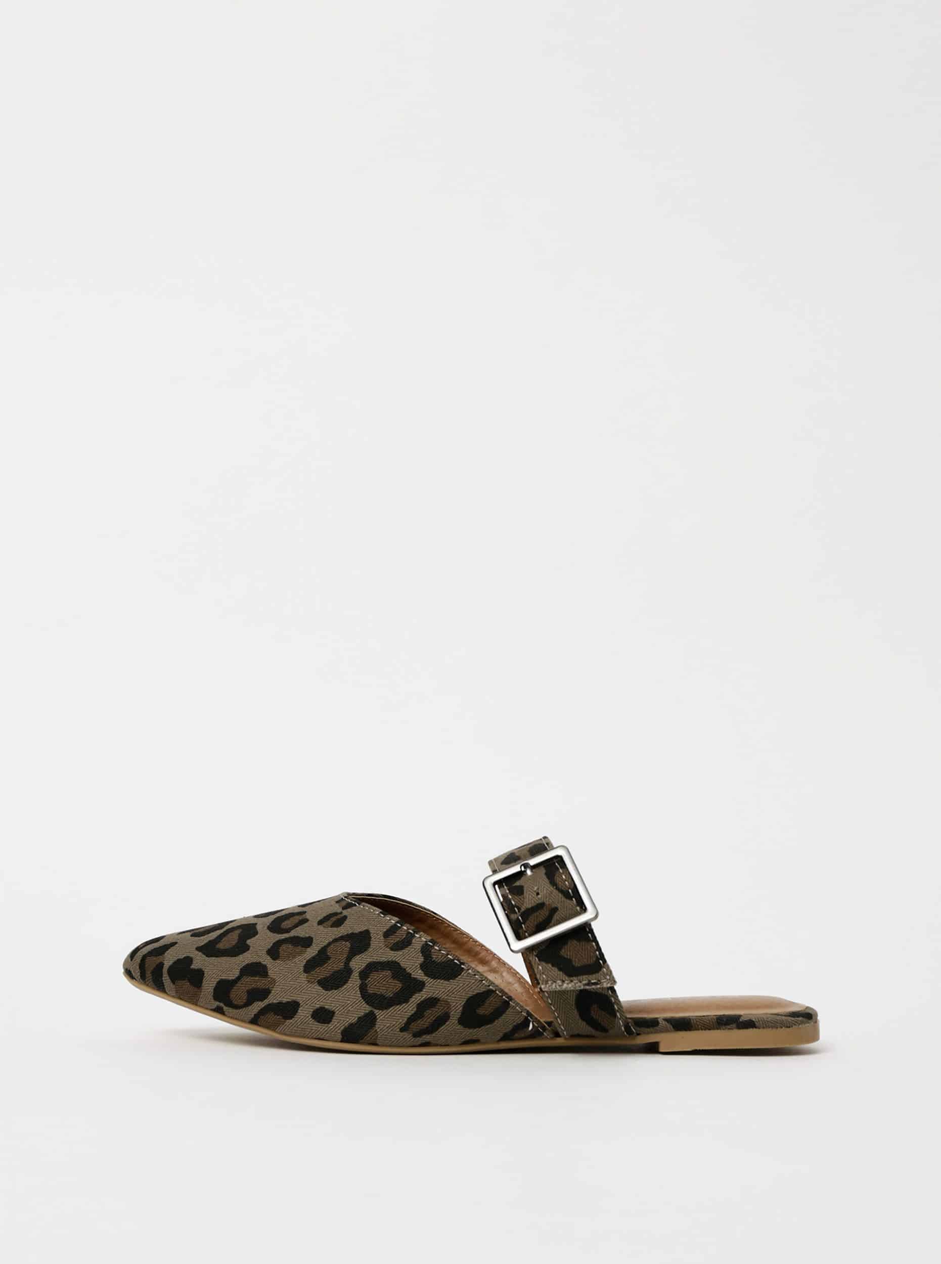 Pieces khaki pantofle Nua s leopardím vzorem