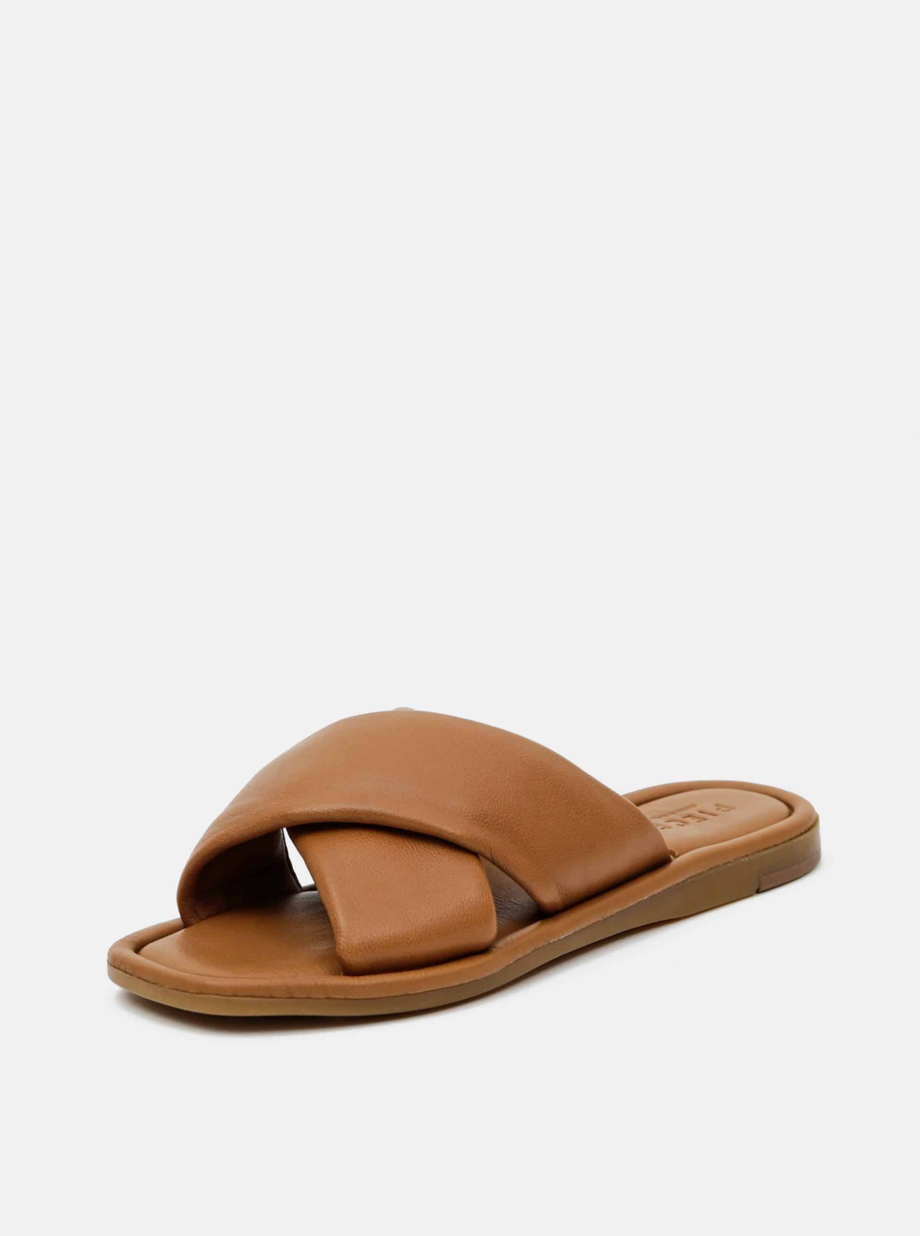 Pieces hnědé kožené pantofle Audrey