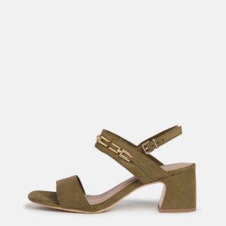 Tamaris khaki semišové boty na podpatku