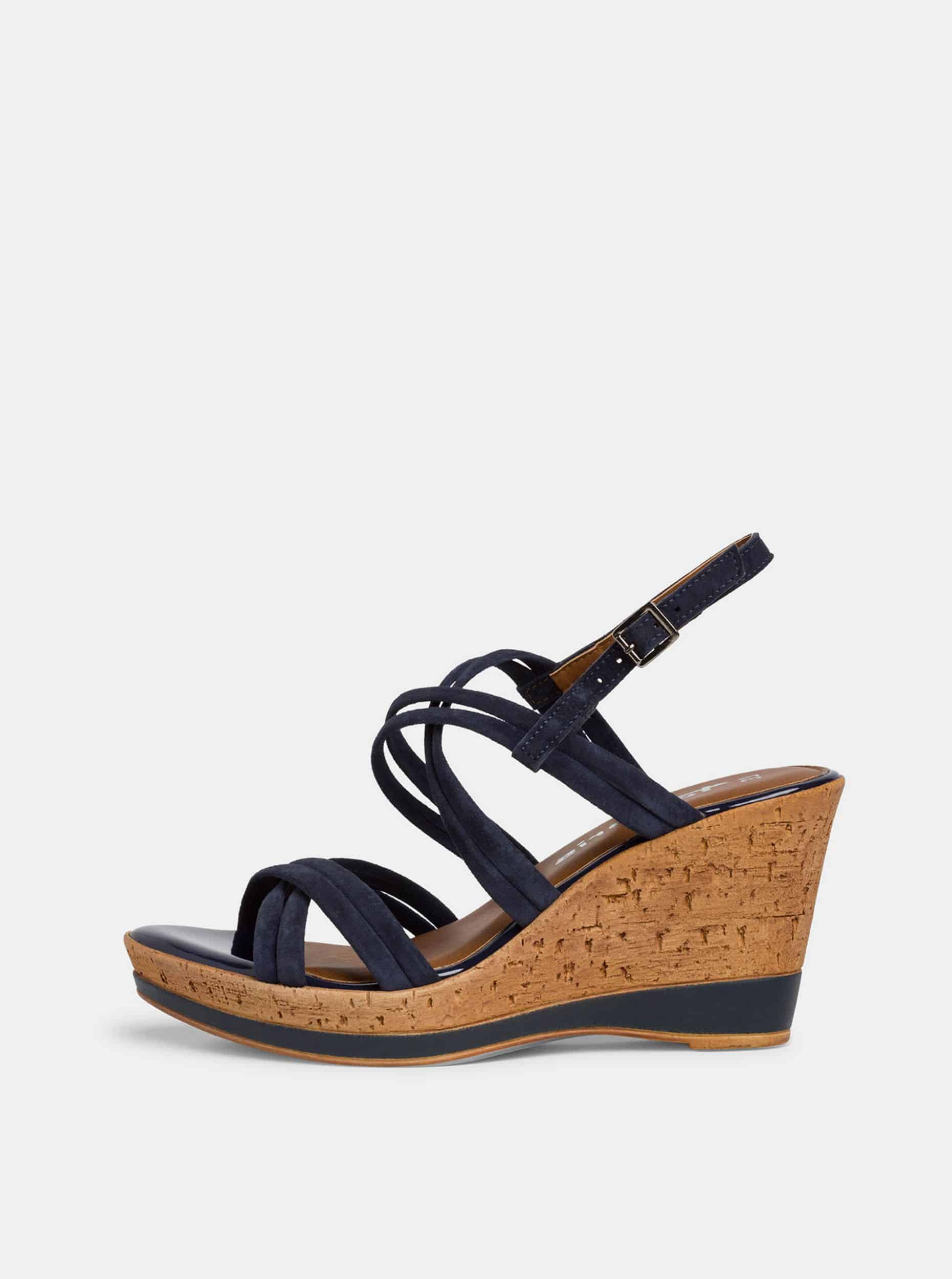 Tamaris tmavě modré semišové boty na klínku