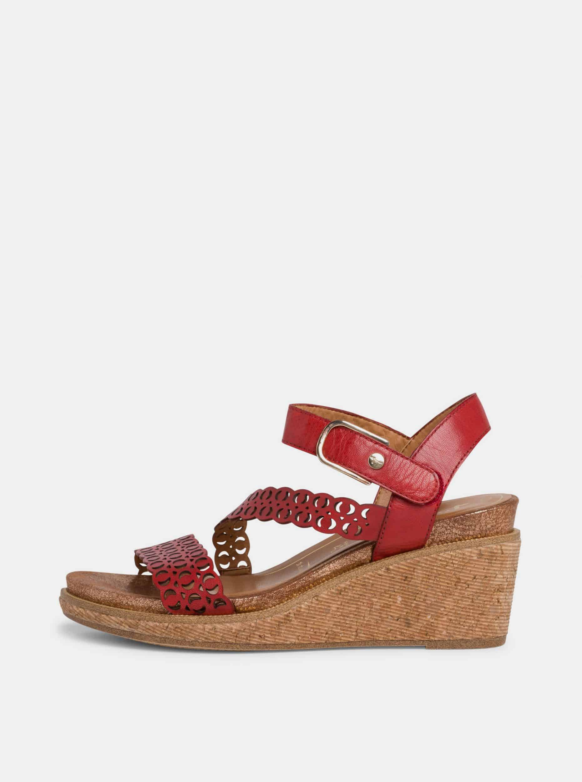 Tamaris červené kožené boty na klínku