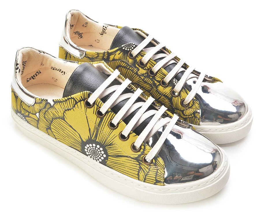 Goby žluté tenisky Flower Metallic s metalickou špičkou