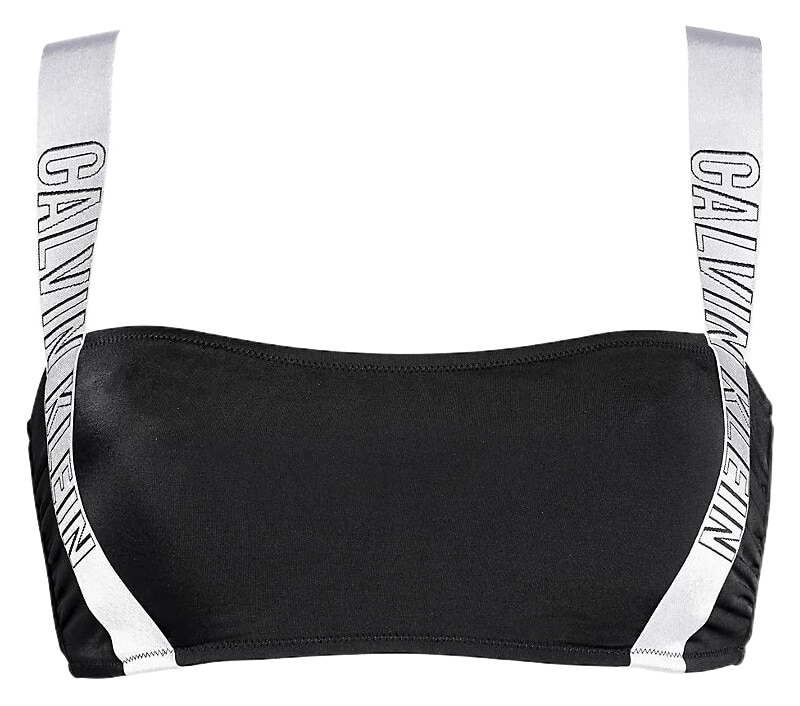 Calvin Klein černý horní díl plavek se stříbrnou gumou Strap Bandeau-RP