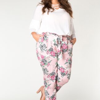 Yesta růžové kalhoty Goessel s květinovými motivy