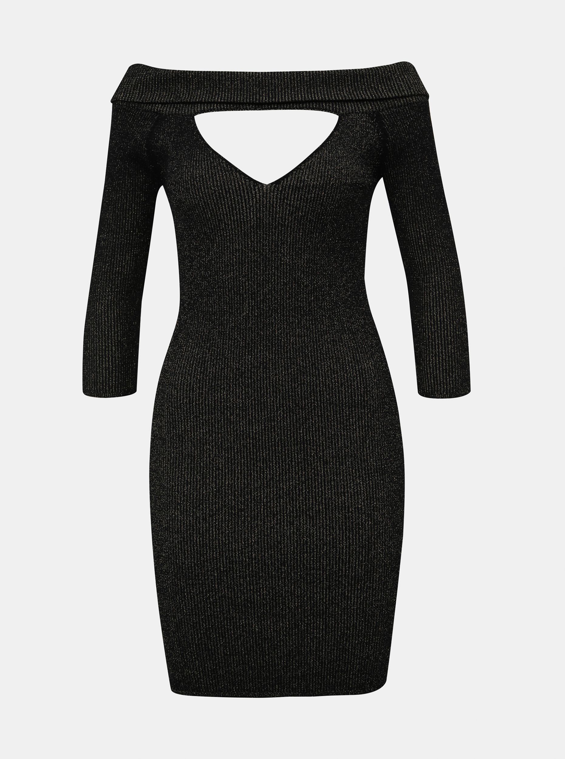 Černé třpytivé pouzdrové šaty s průstřihy TALLY WEiJL Satu