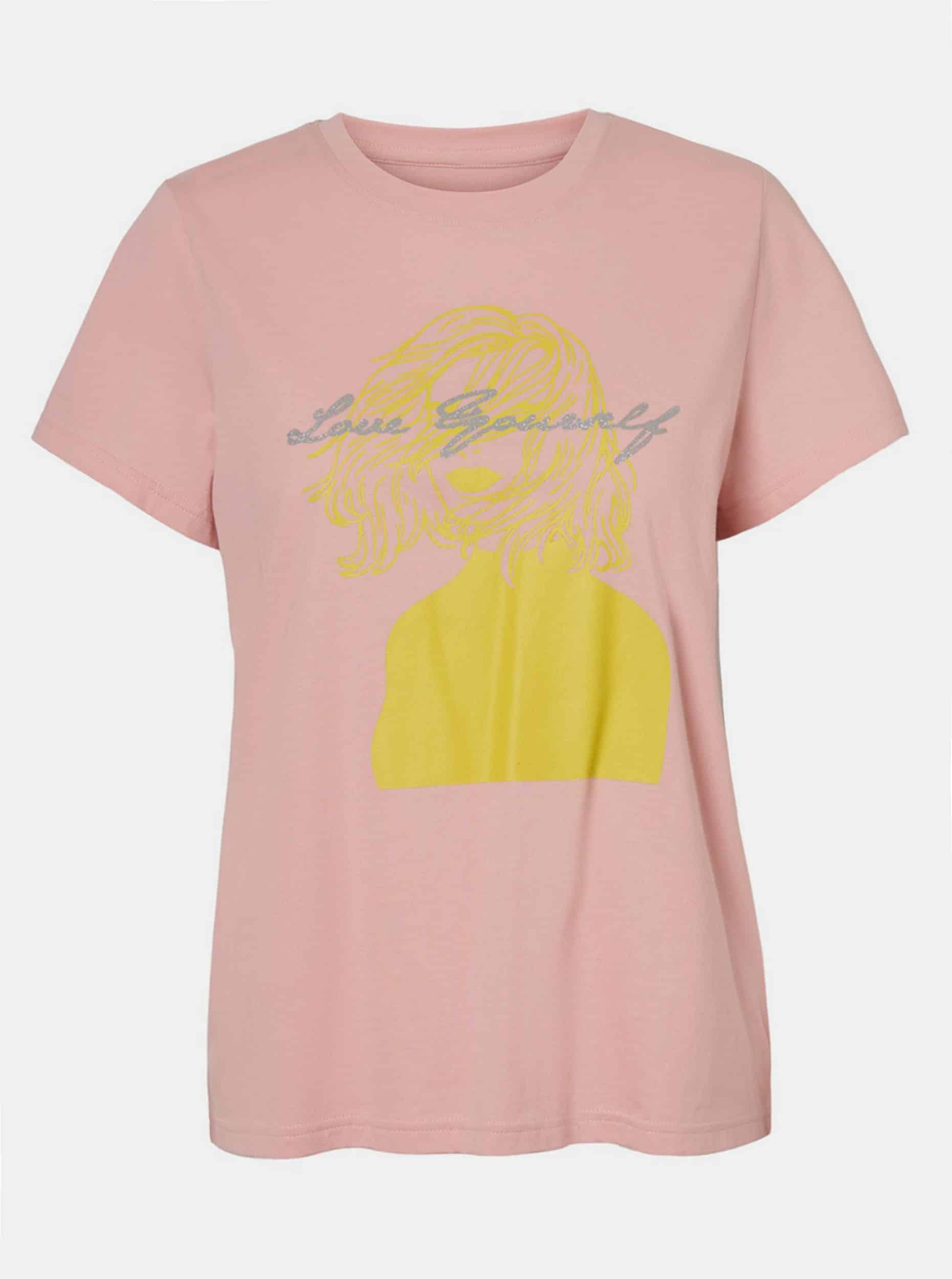 Růžové tričko s potiskem Noisy May Nate