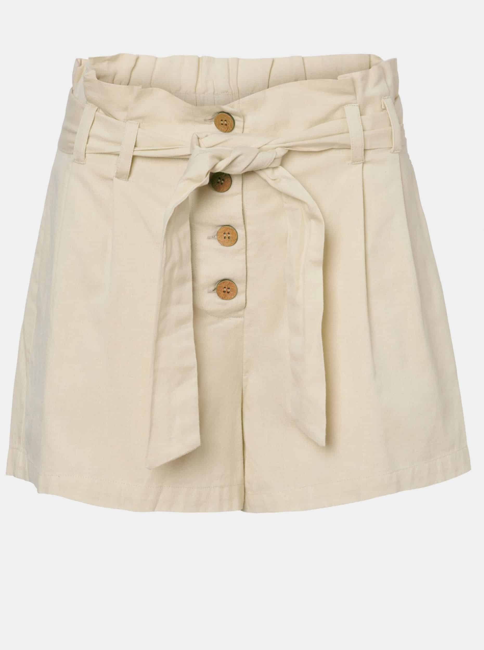 Krémové kraťasy s příměsí lnu Noisy May Flora