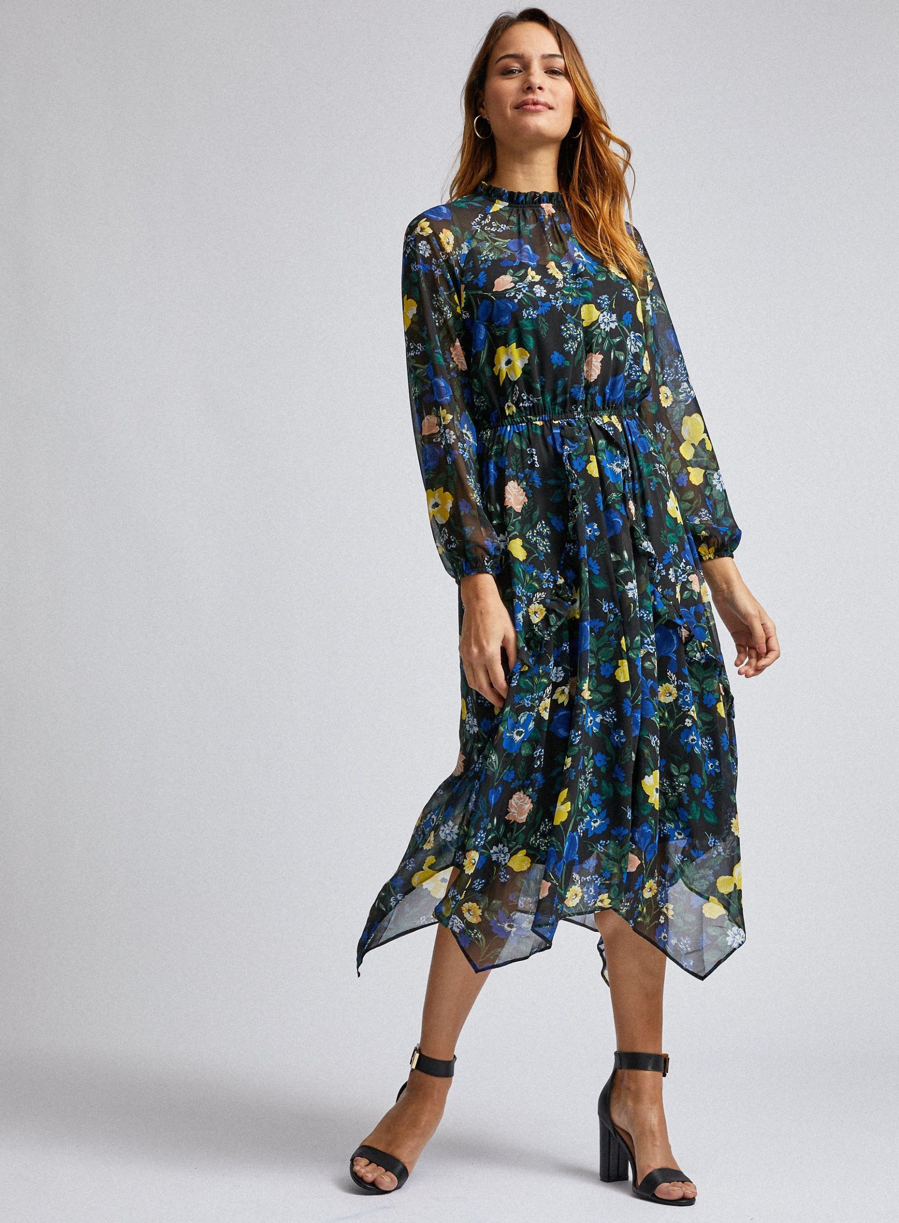 Černé květované midišaty Dorothy Perkins