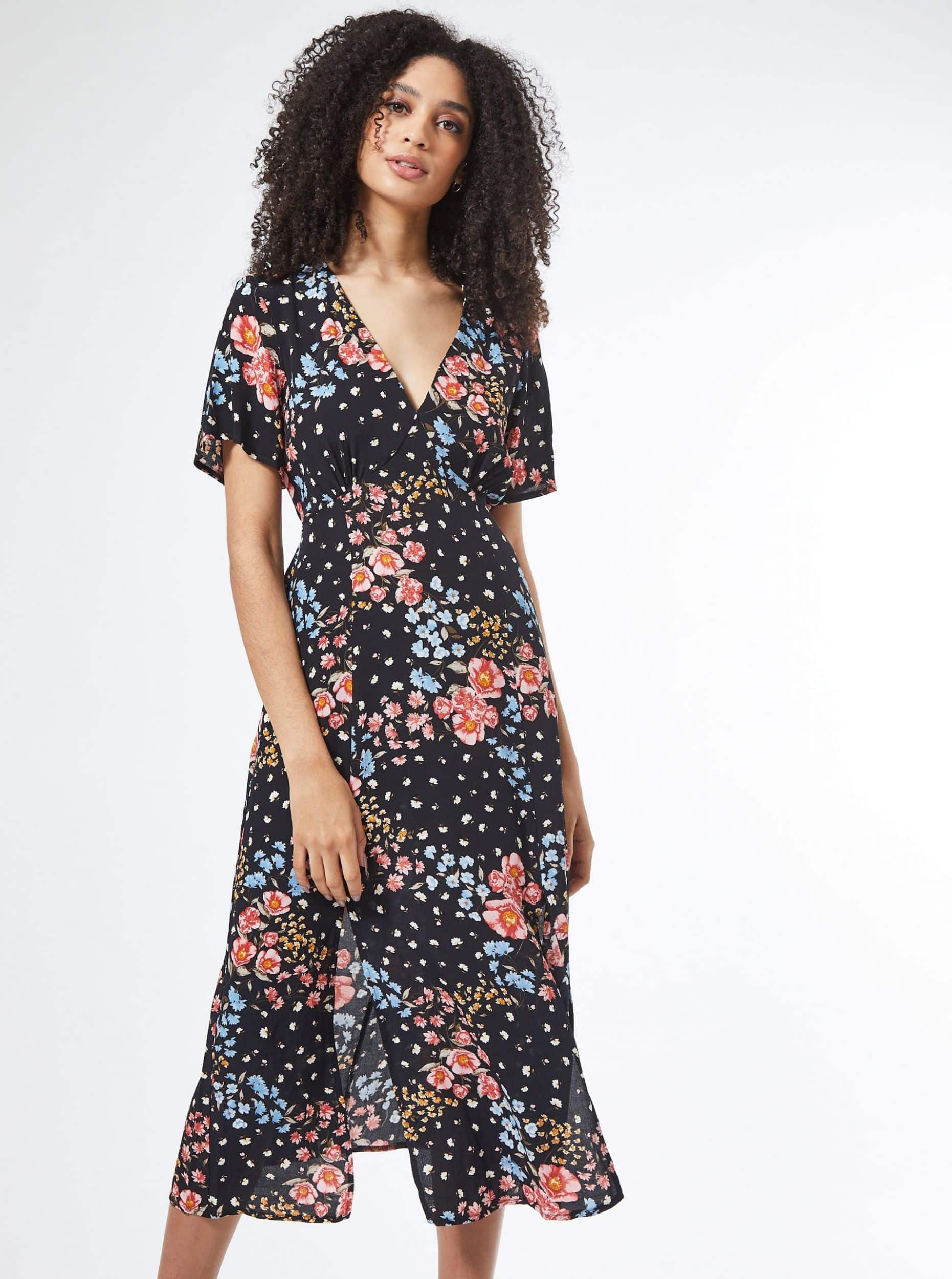 Černé květované midišaty Dorothy Perkins