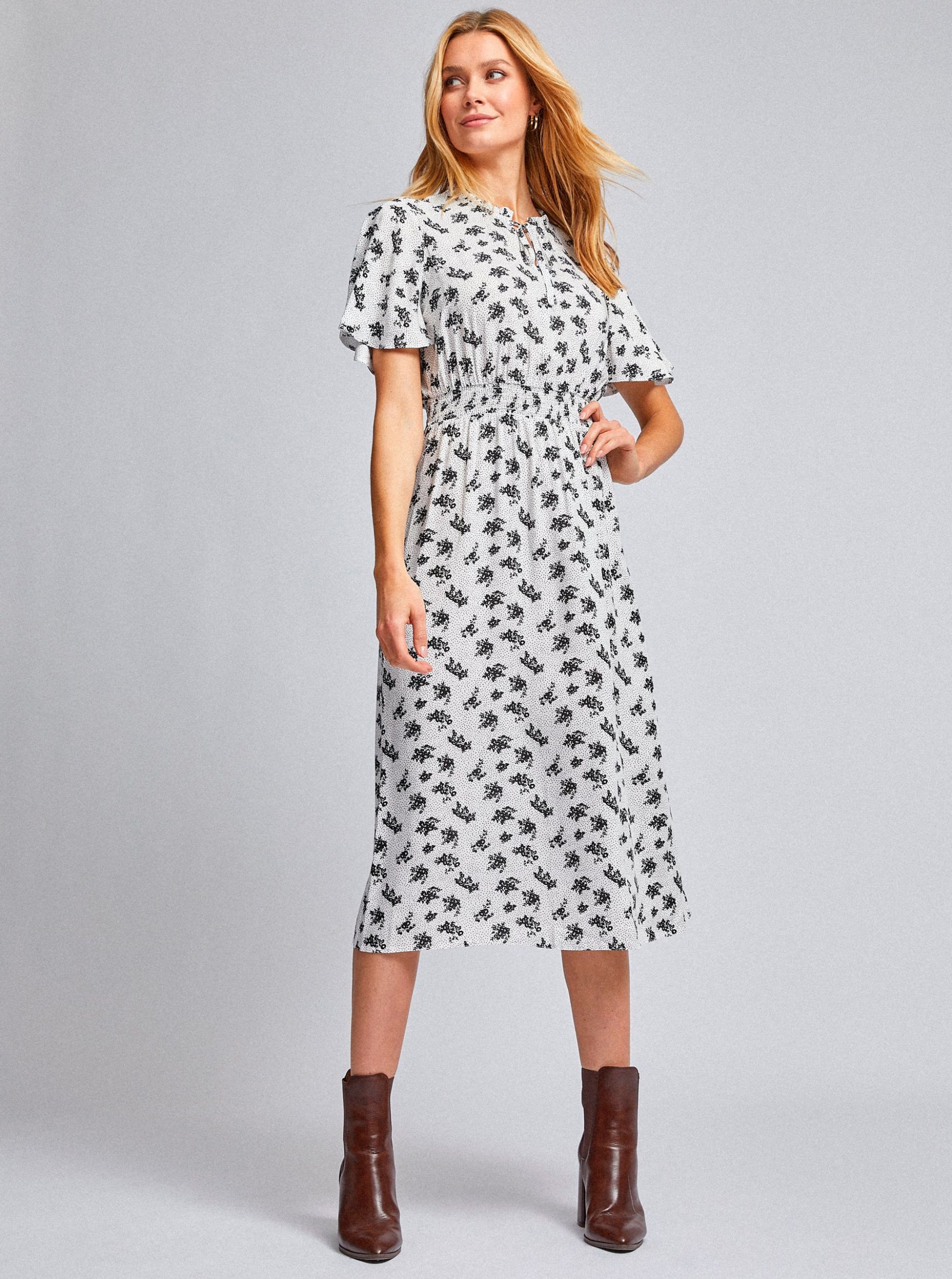 Bílé vzorované midišaty Dorothy Perkins