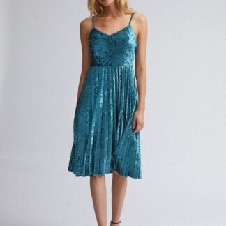 Modré sametové šaty s plisovanou sukní Dorothy Perkins