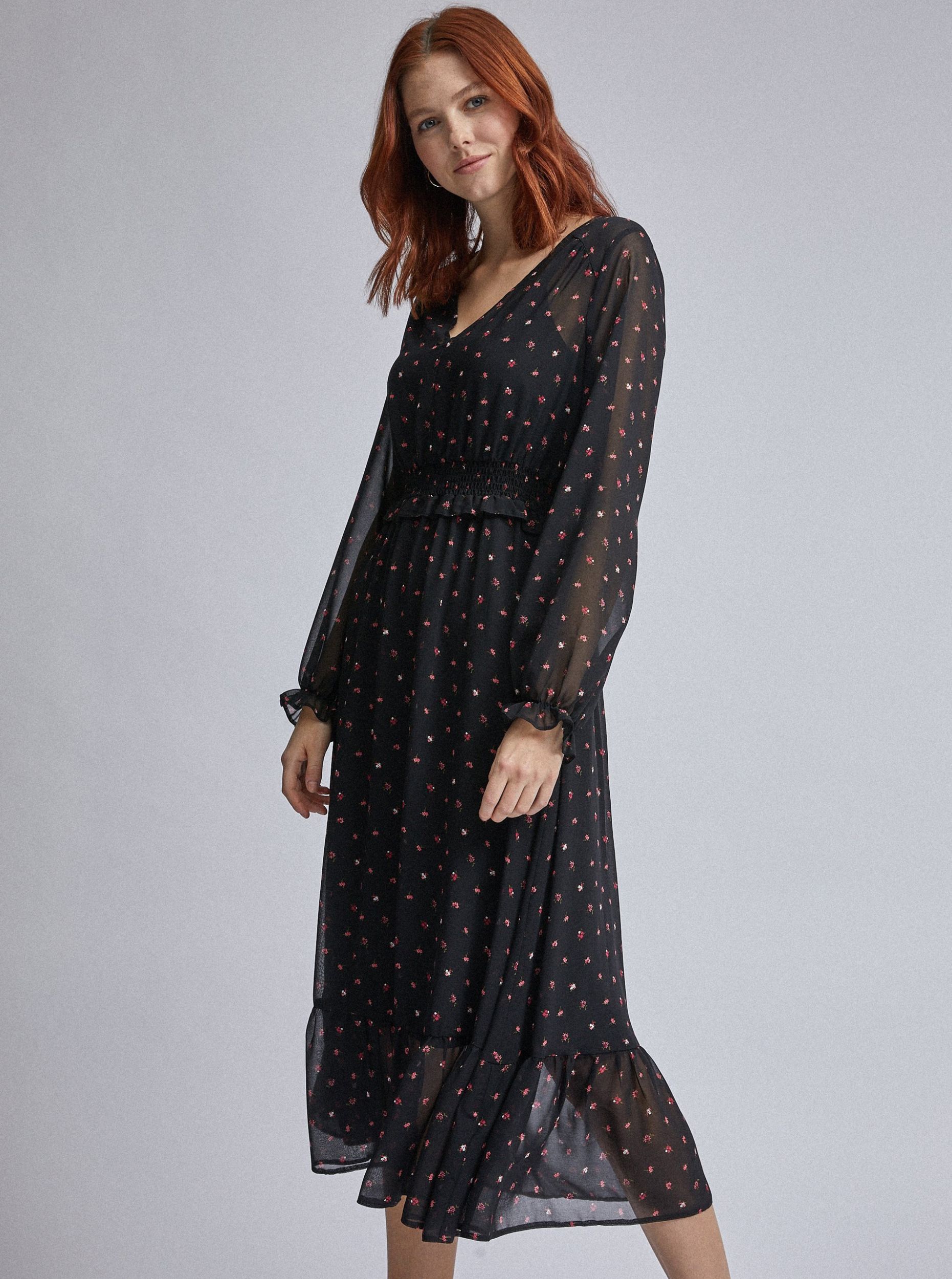 Černé květované midišaty Dorothy Perkins