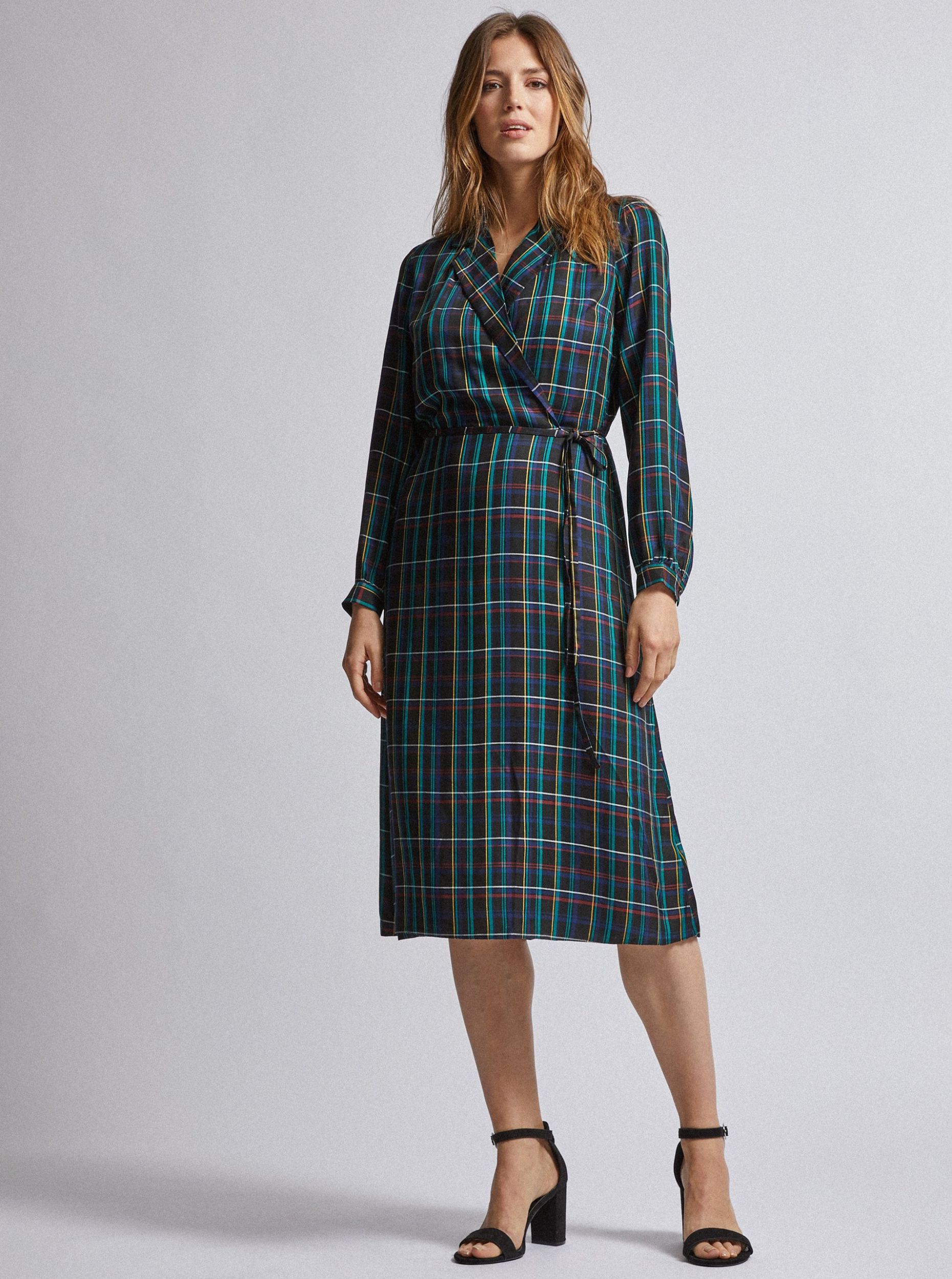 Zeleno-černé kostkované midišaty Dorothy Perkins