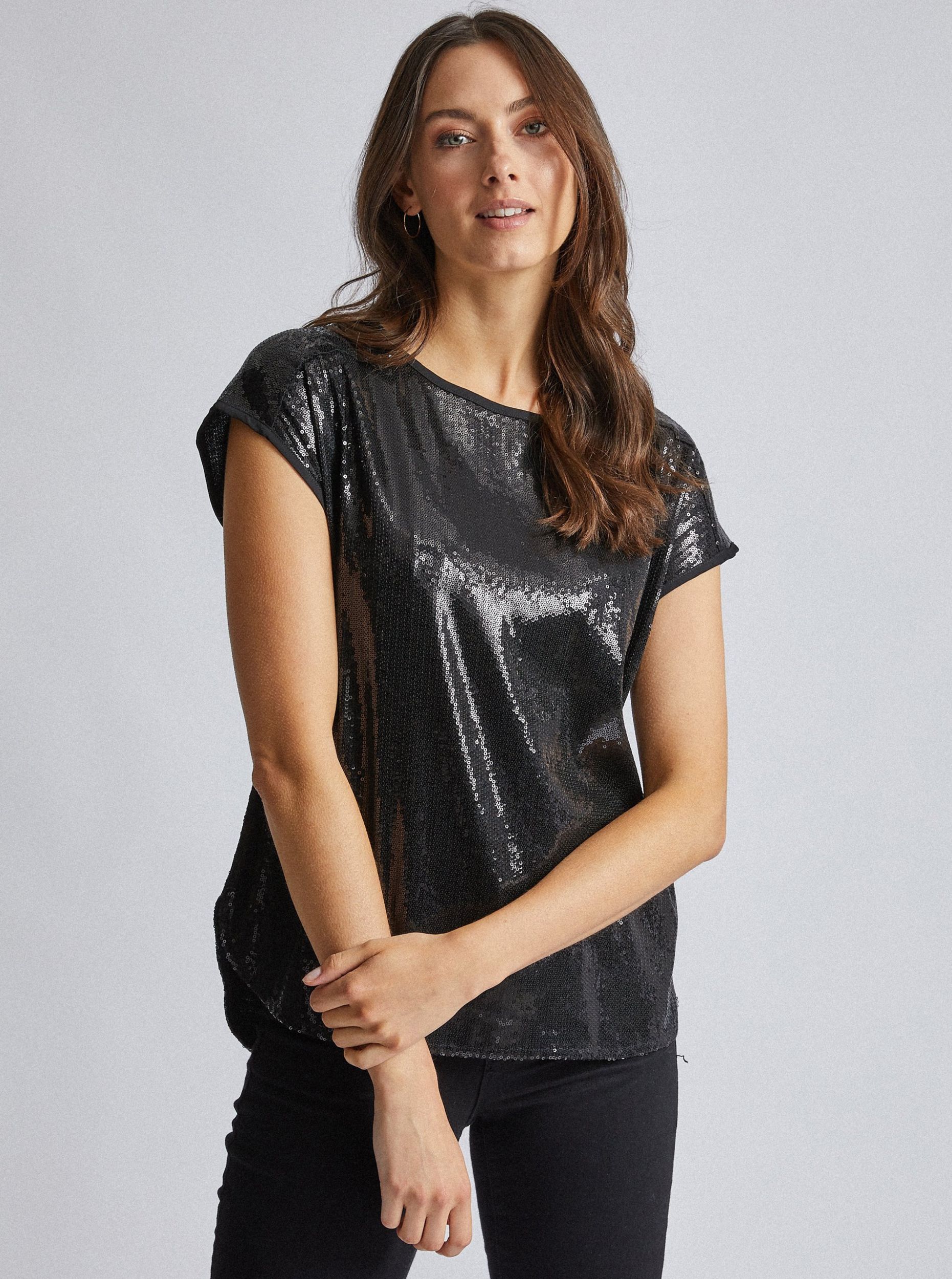 Černý flitrovaný top Dorothy Perkins