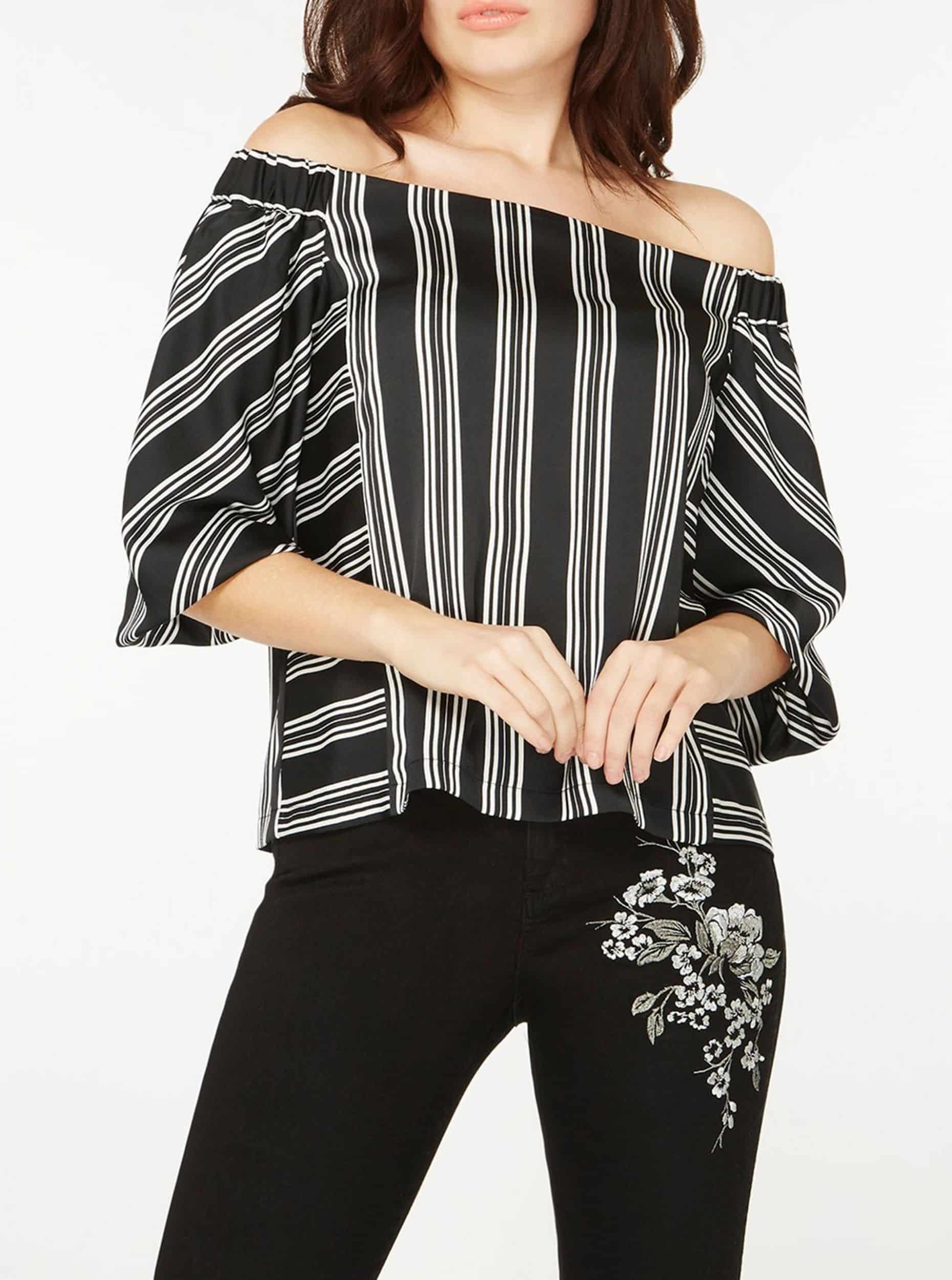 Černá pruhovaná halenka s odhalenými rameny Dorothy Perkins