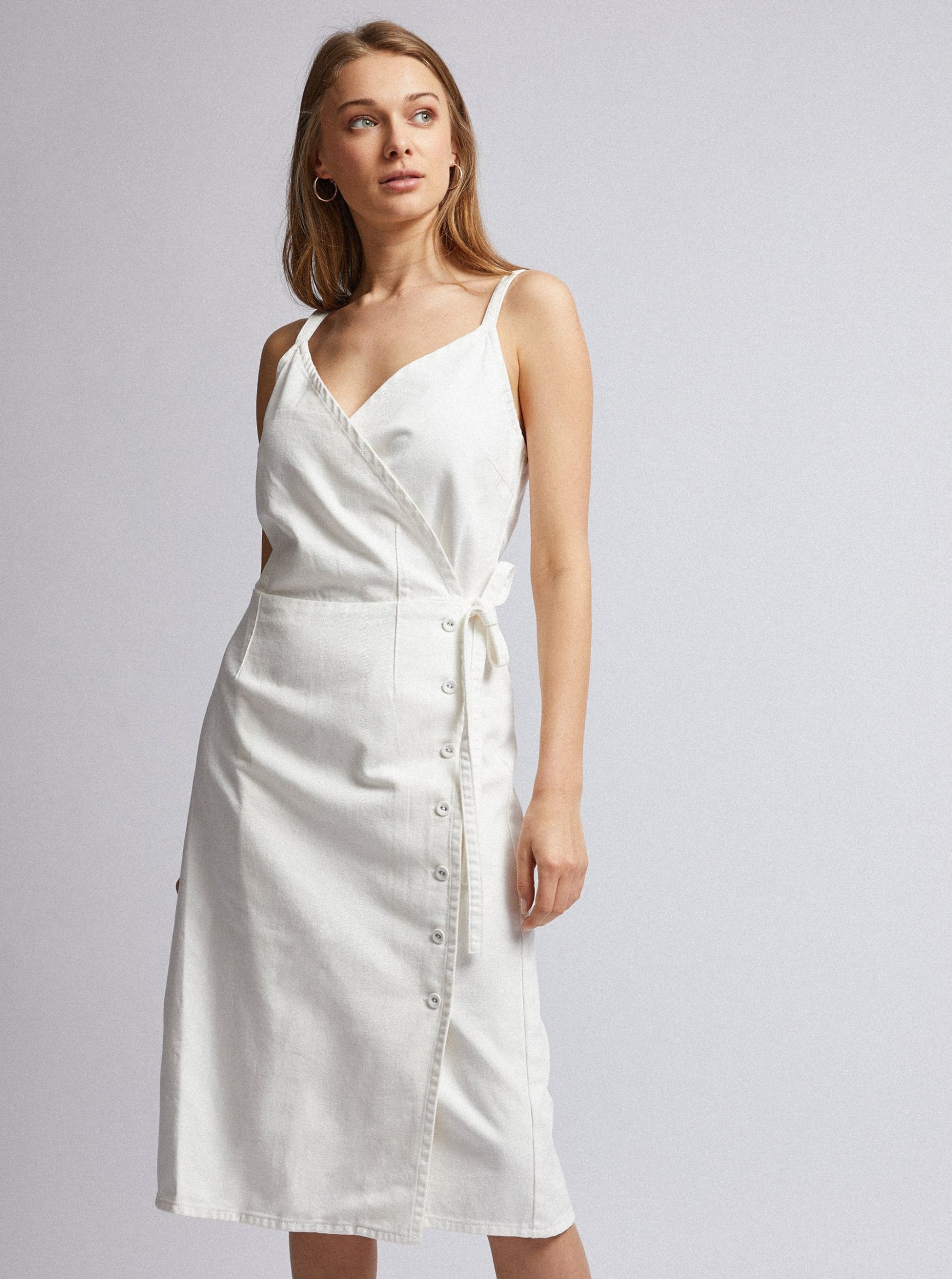 Krémové zavinovací džínové midišaty Dorothy Perkins Denim