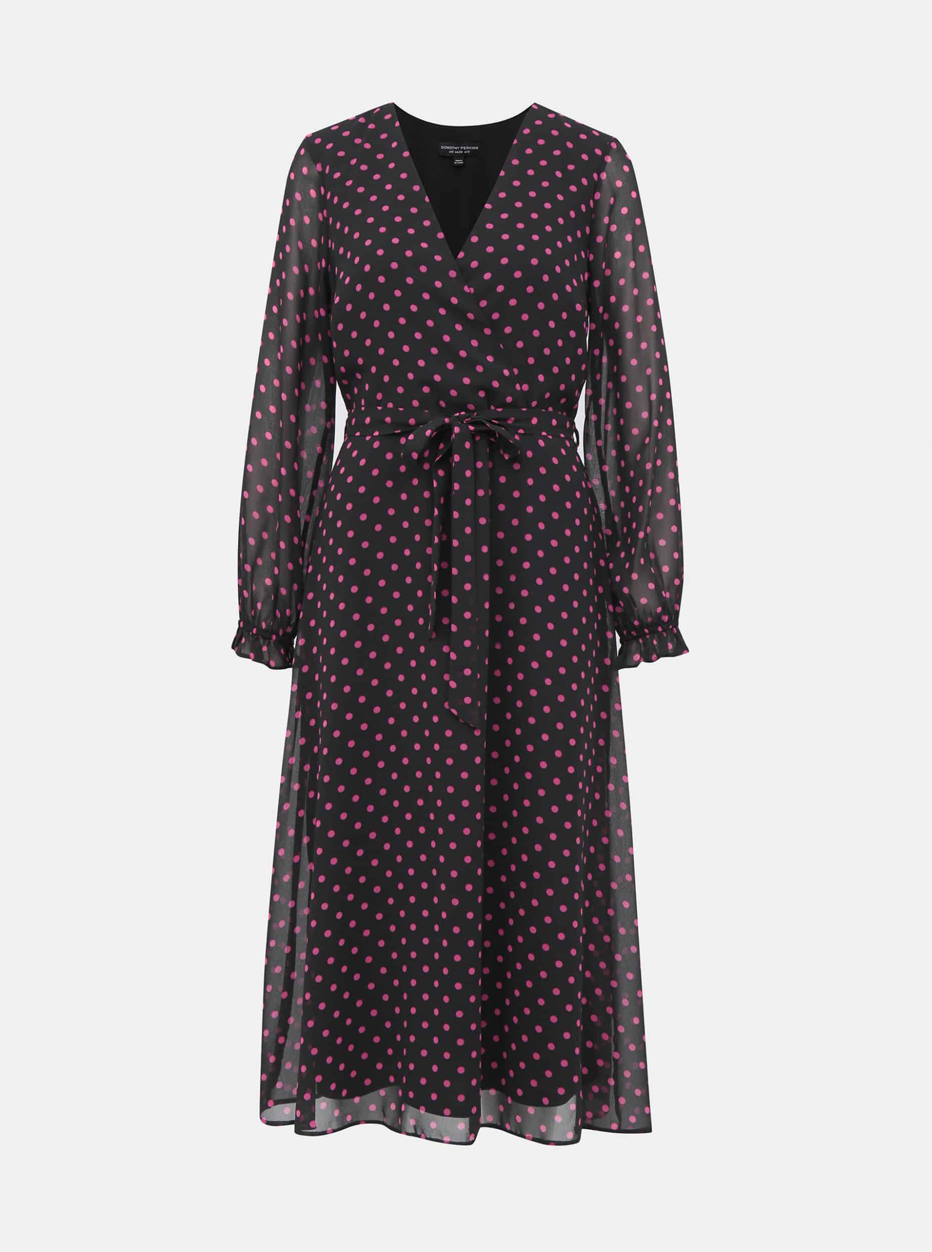 Růžovo-černé puntíkované midišaty Dorothy Perkins