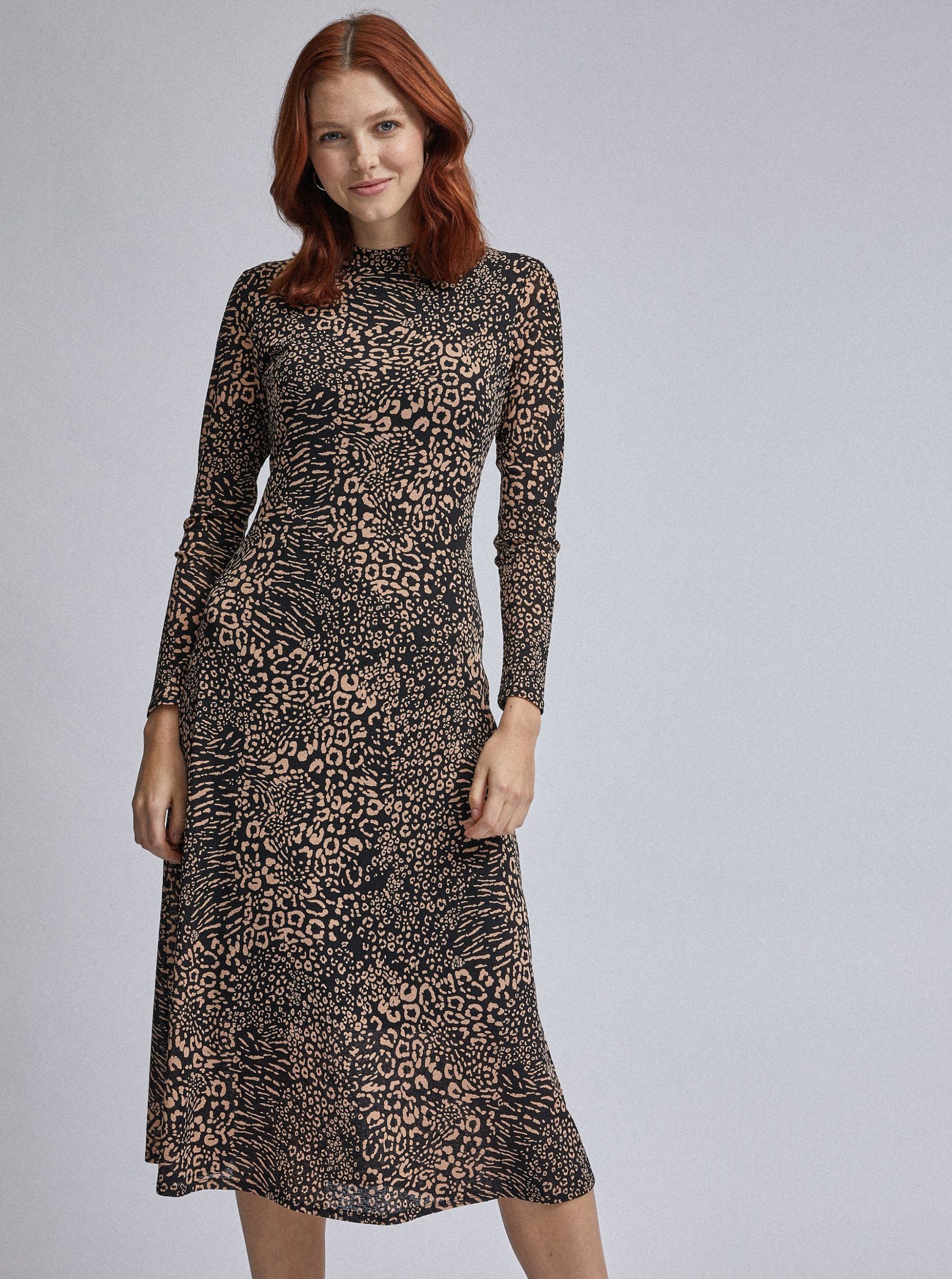 Hnědo-černé midišaty s leopardím vzorem Dorothy Perkins