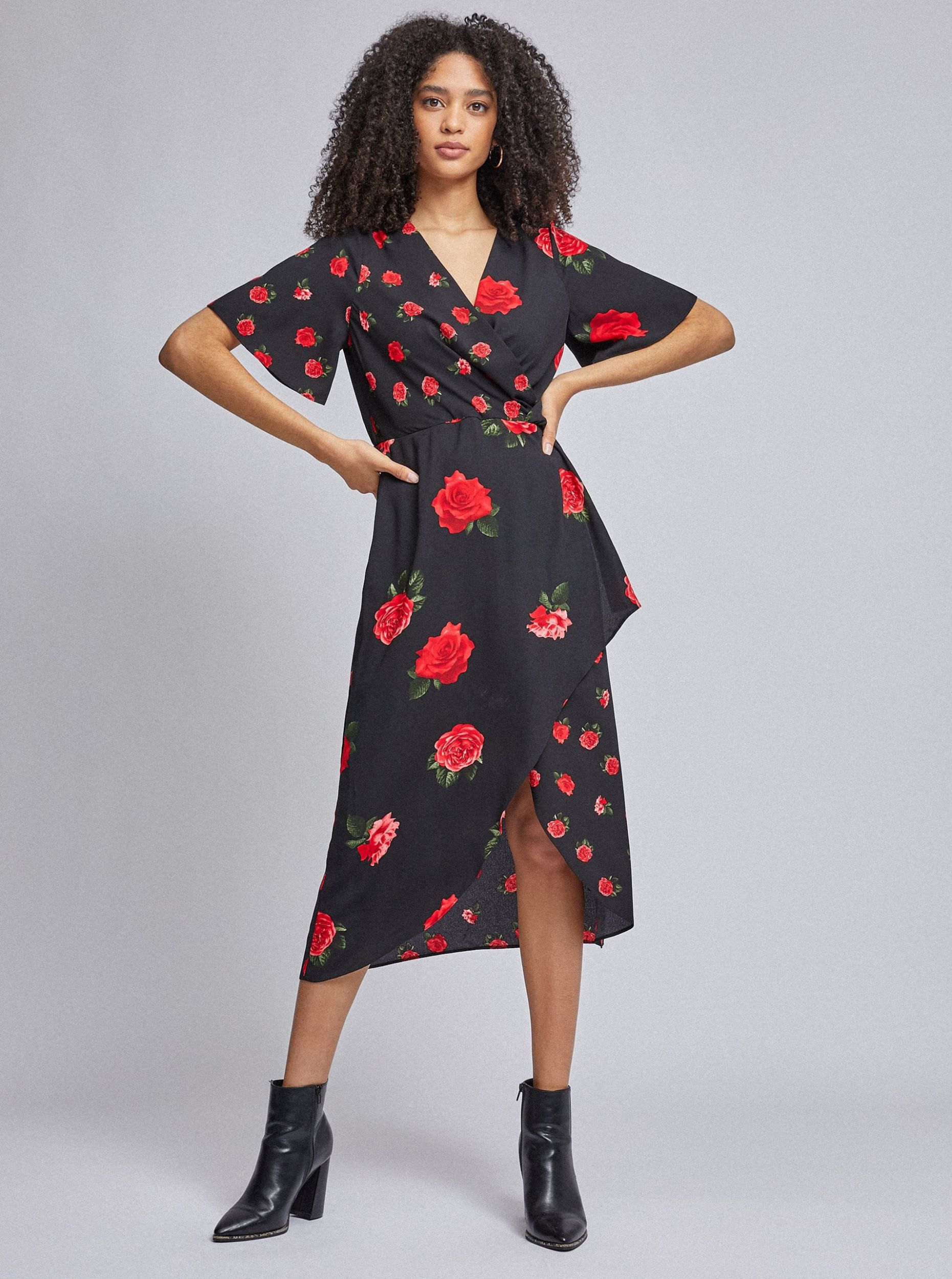Černé květované midi šaty Dorothy Perkins