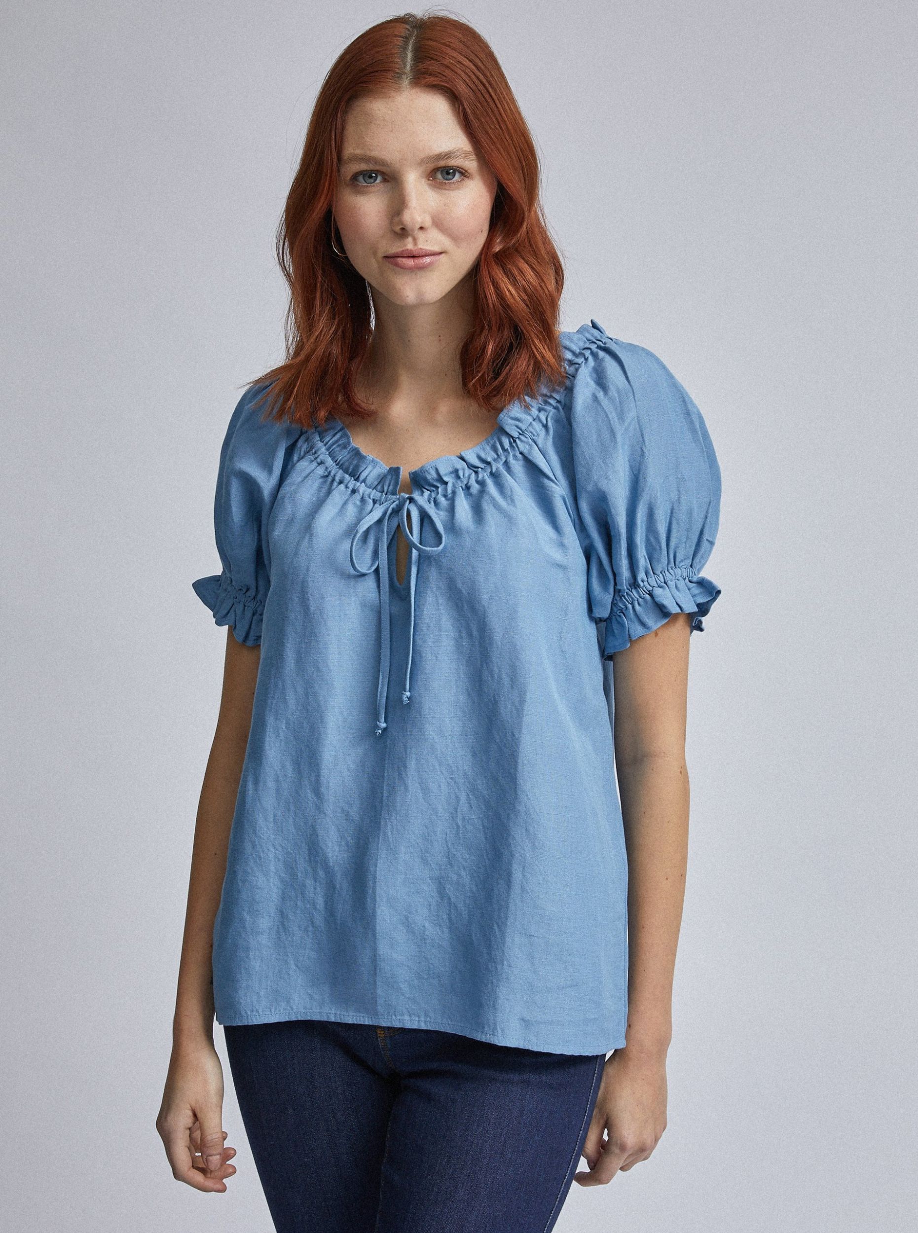 Modrá lněná halenka Dorothy Perkins