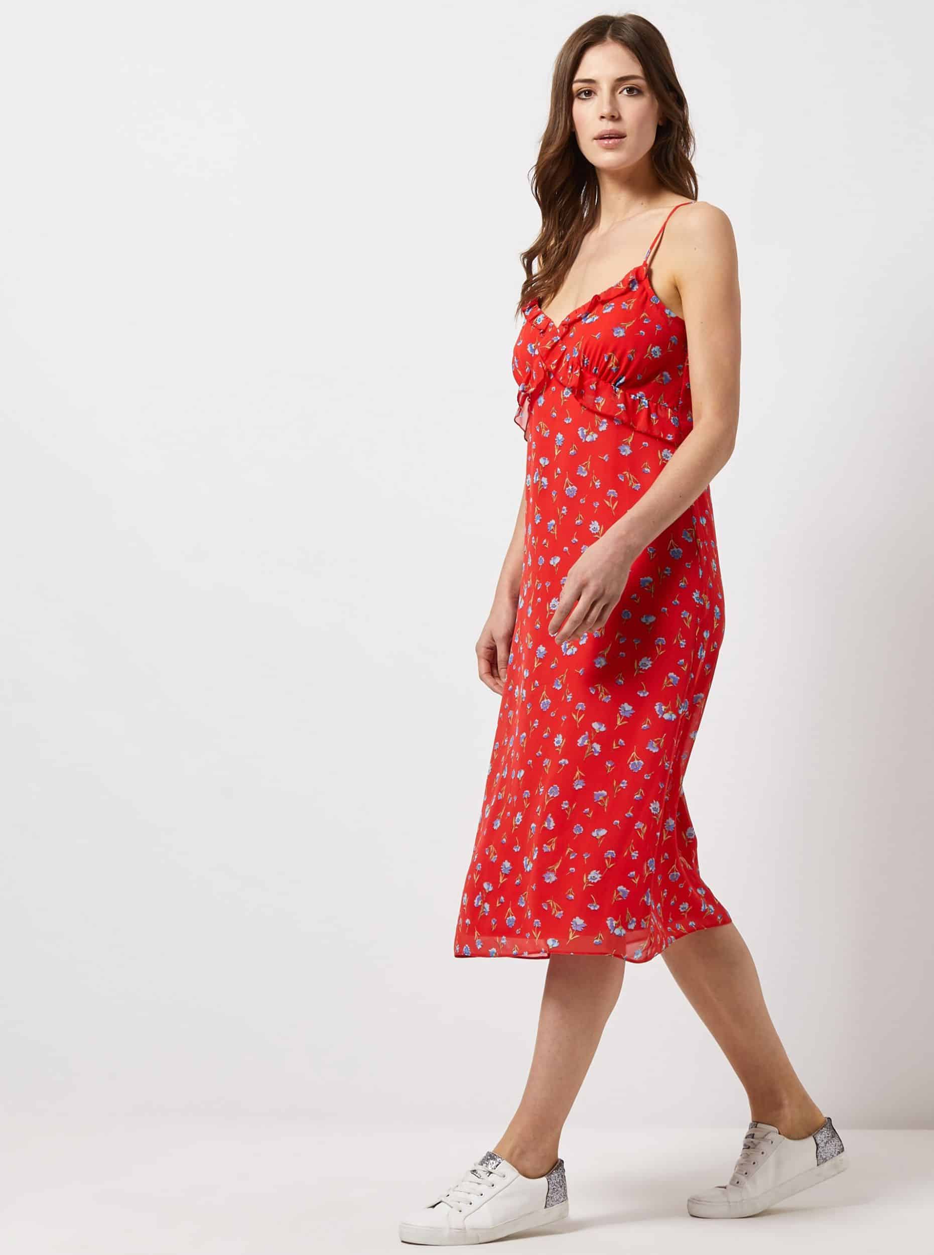 Červené květované midišaty Dorothy Perkins