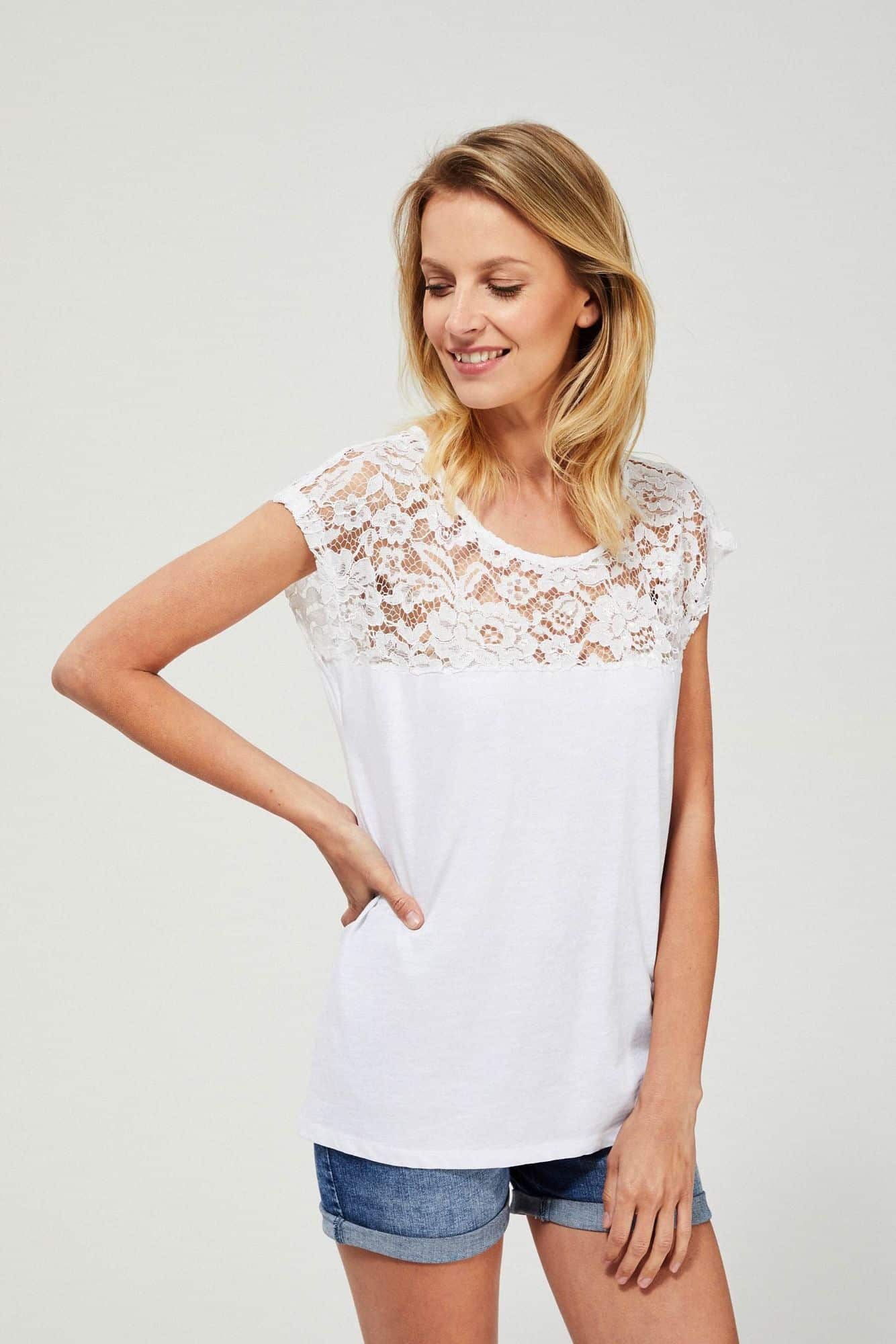 Moodo bílé tričko s krajkou