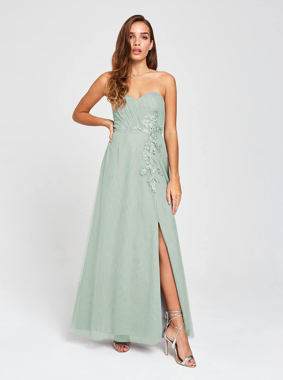 Šedé maxišaty bez ramínek Little Mistress