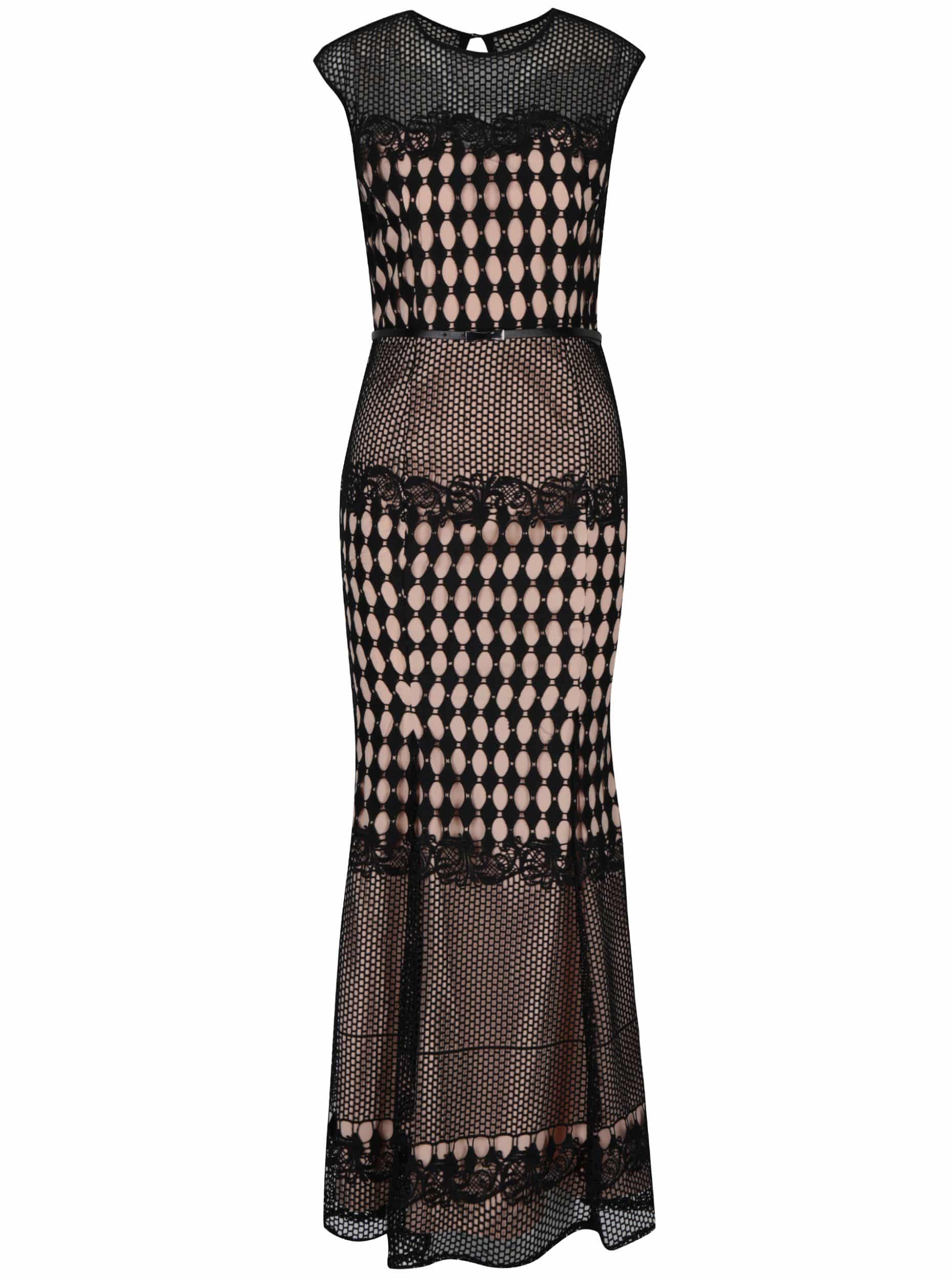 Béžovo-černé krajkované maxišaty Little Mistress