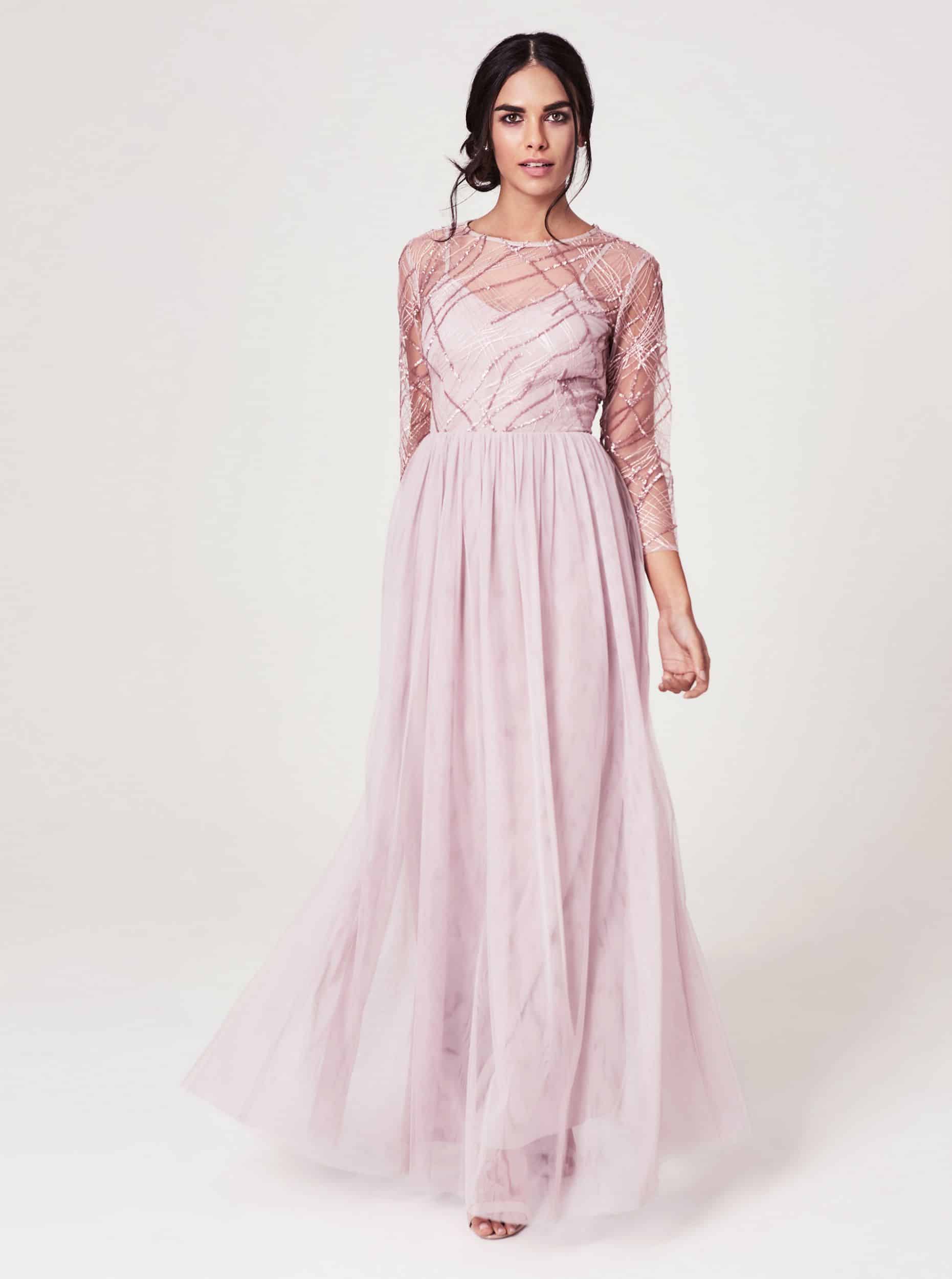 Starorůžové maxišaty s tylovou sukní Little Mistress