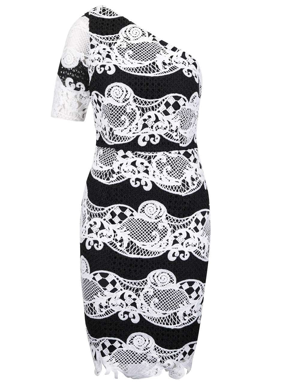 Bílo-černé krajkové šaty s jedním rukávem Little Mistress
