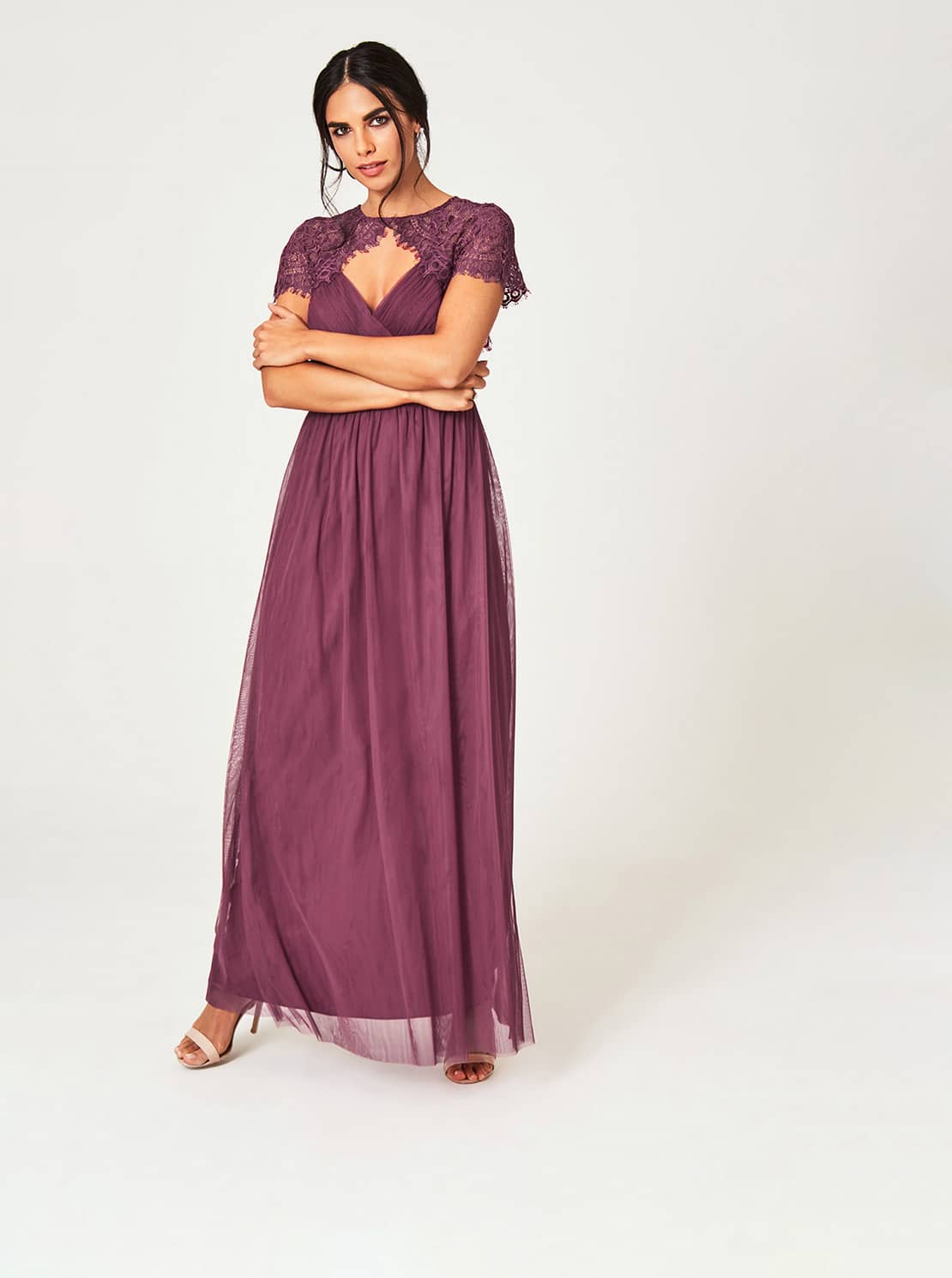Fialové tylové maxišaty Little Mistress