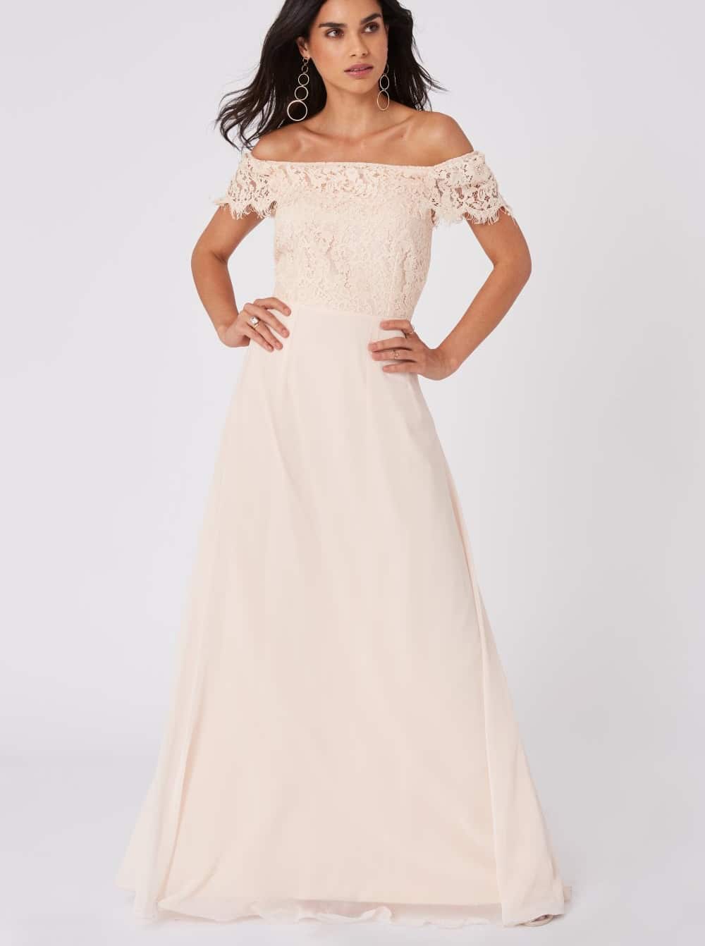 Krémové maxišaty s krajkou Little Mistress