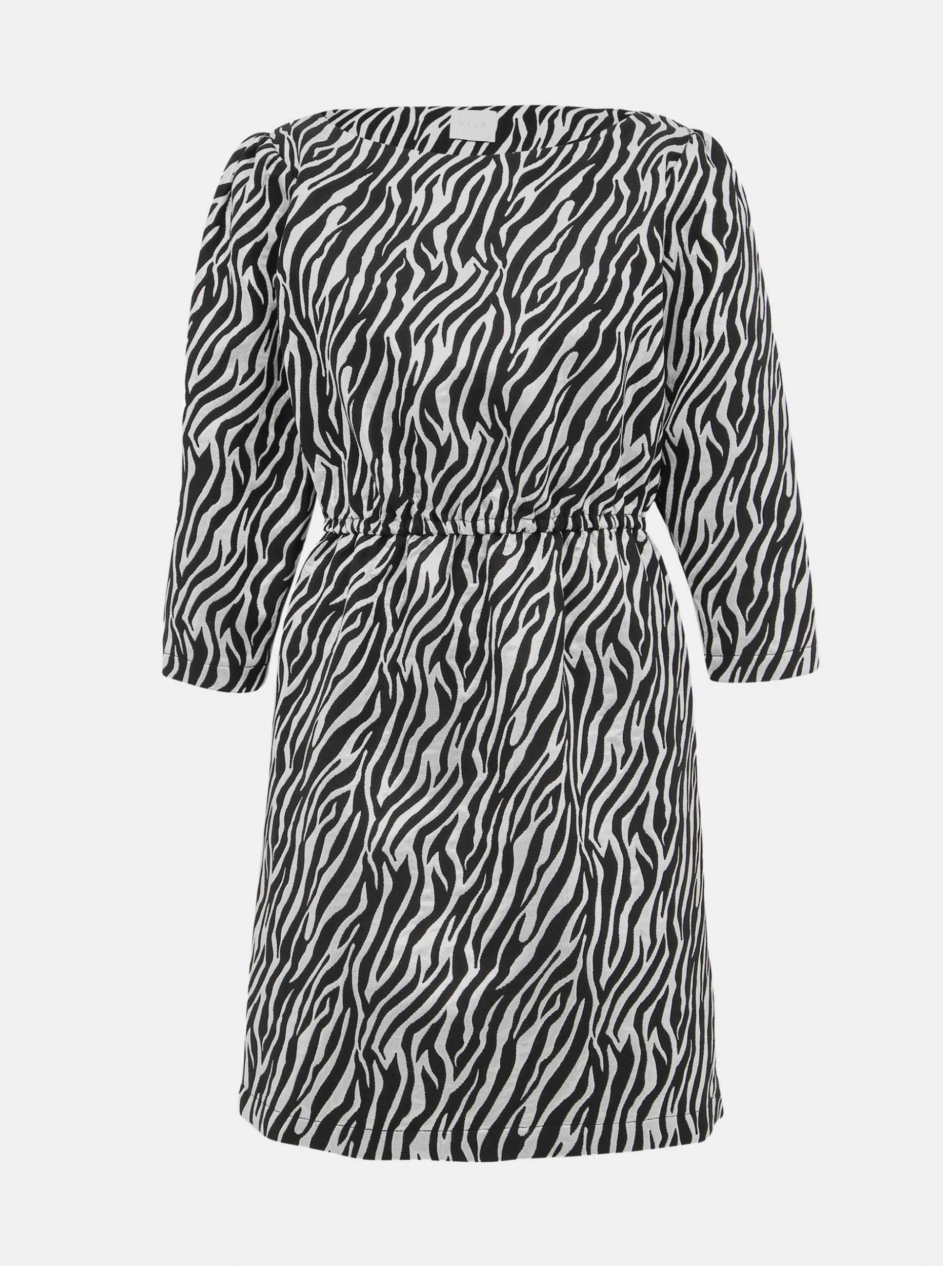 Šaty ve stříbrné a černé barvě se zebrovaným vzorem VILA Arna
