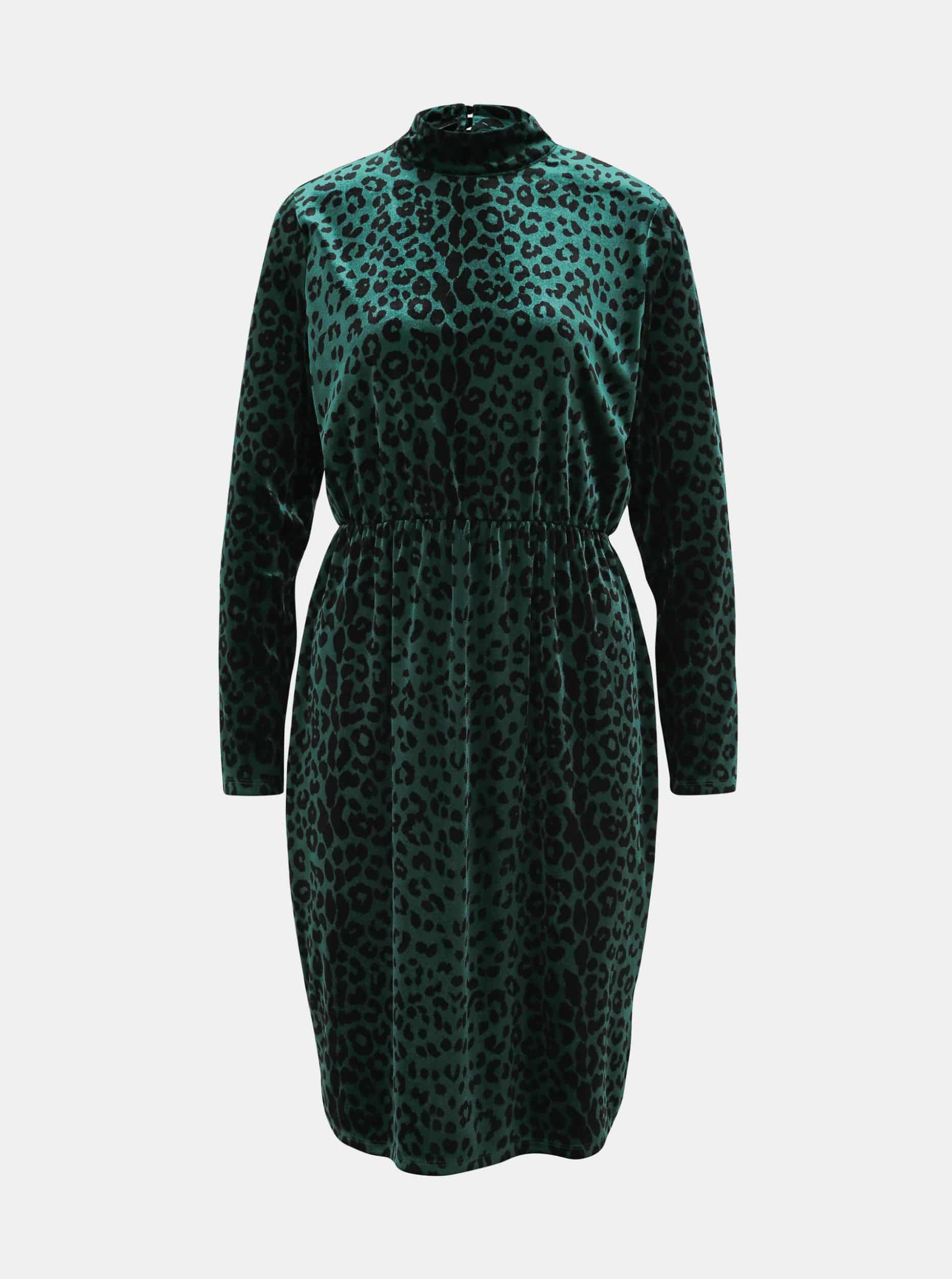 Tmavě zelené sametové šaty s leopardím vzorem VILA Linao