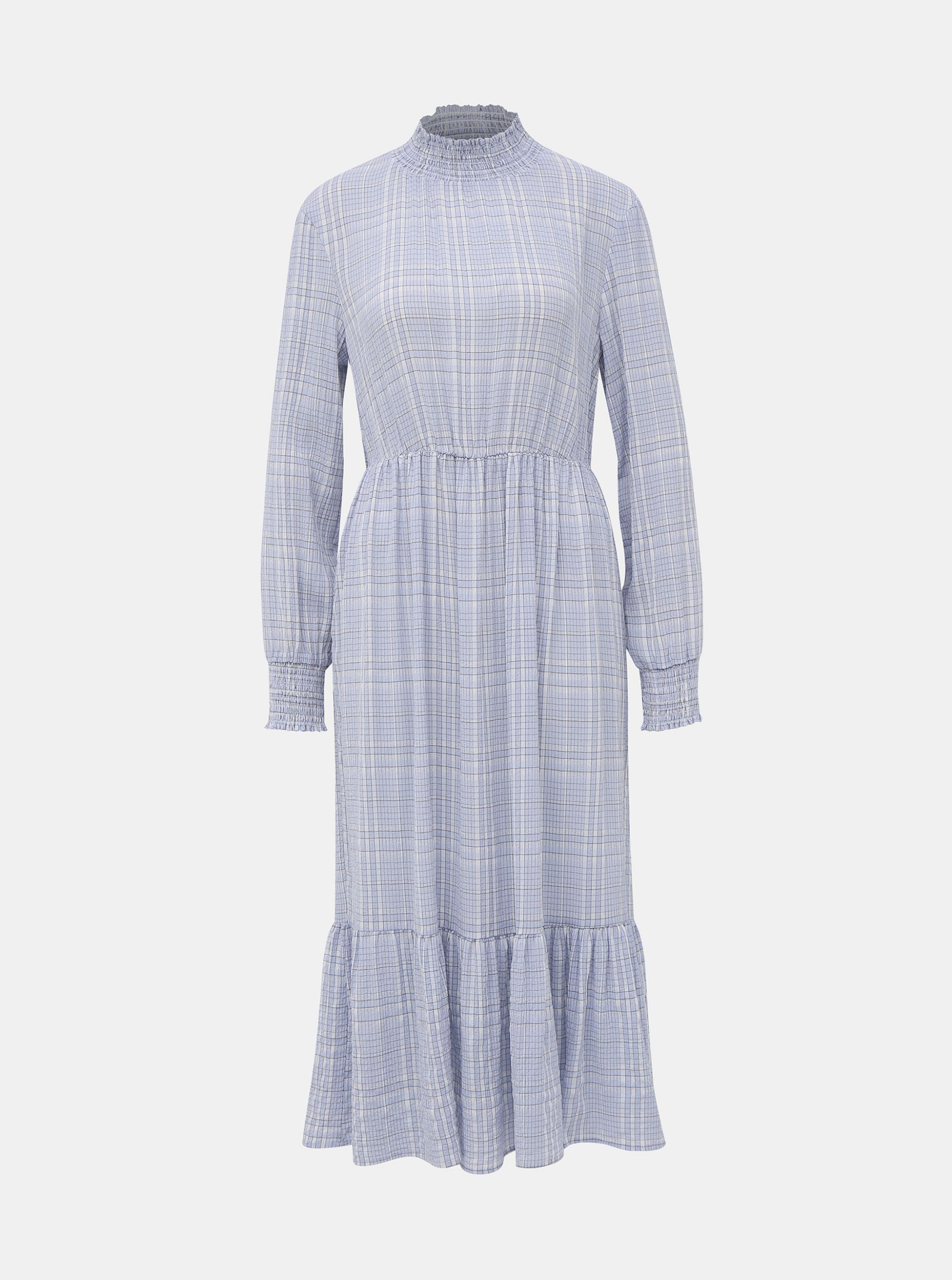 Světle modré kostkované midišaty VILA Haldia