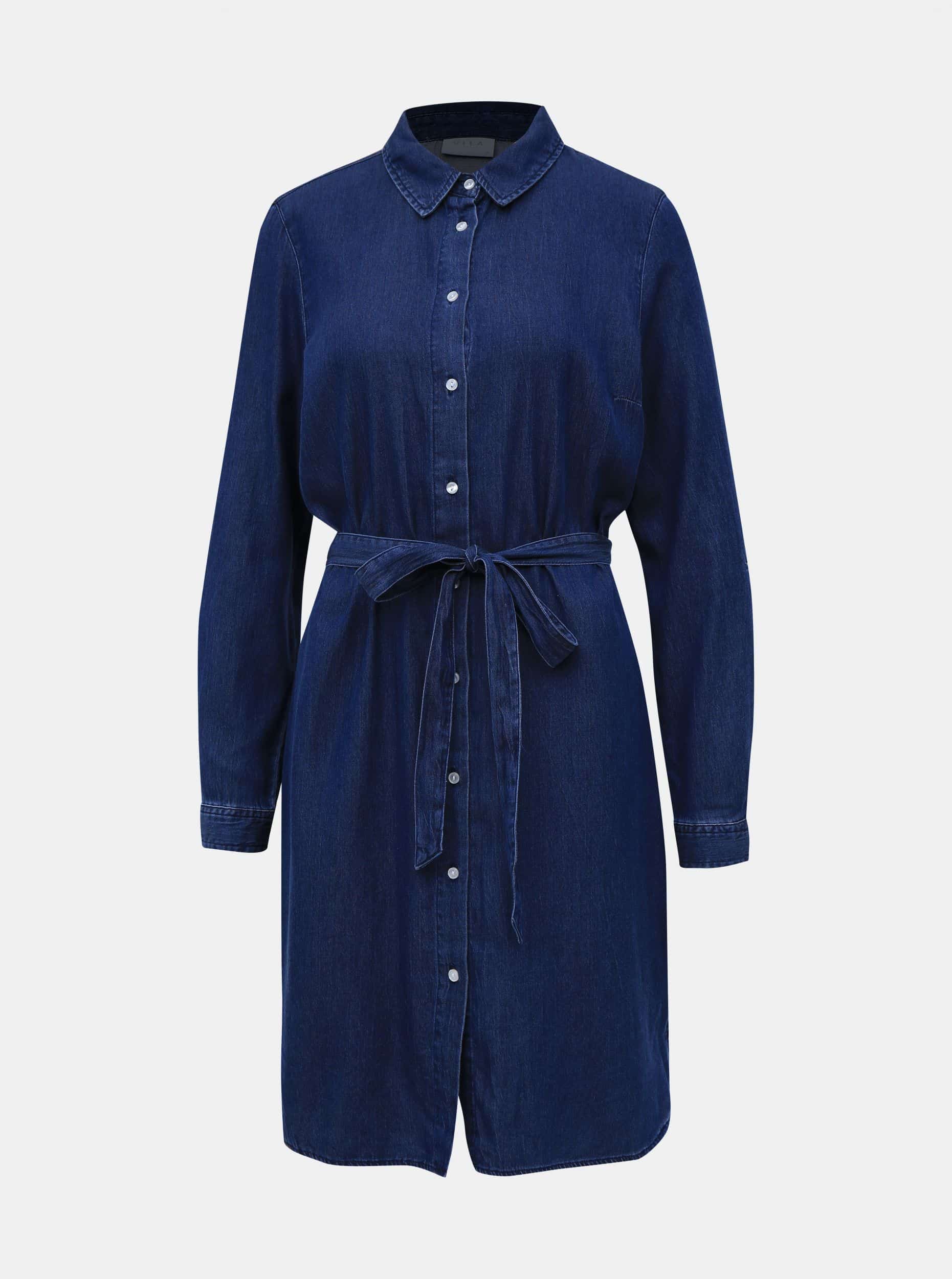 Tmavě modré džínové košilové šaty VILA Bista