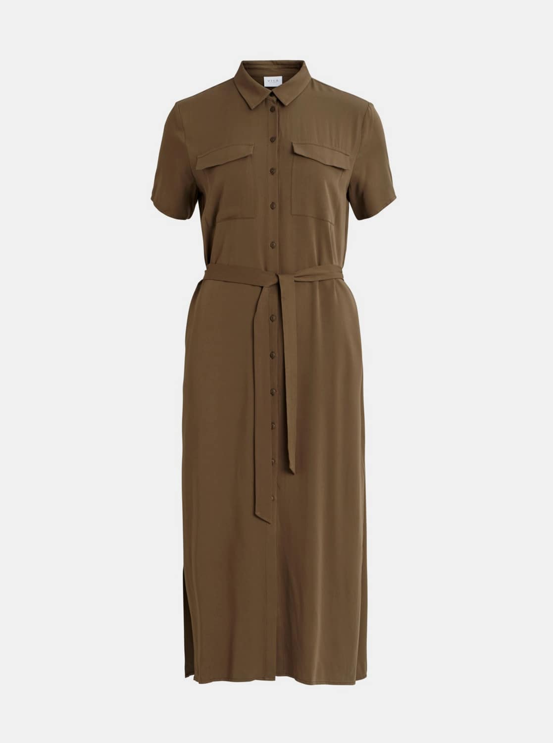 Khaki košilové maxišaty VILA Suvita