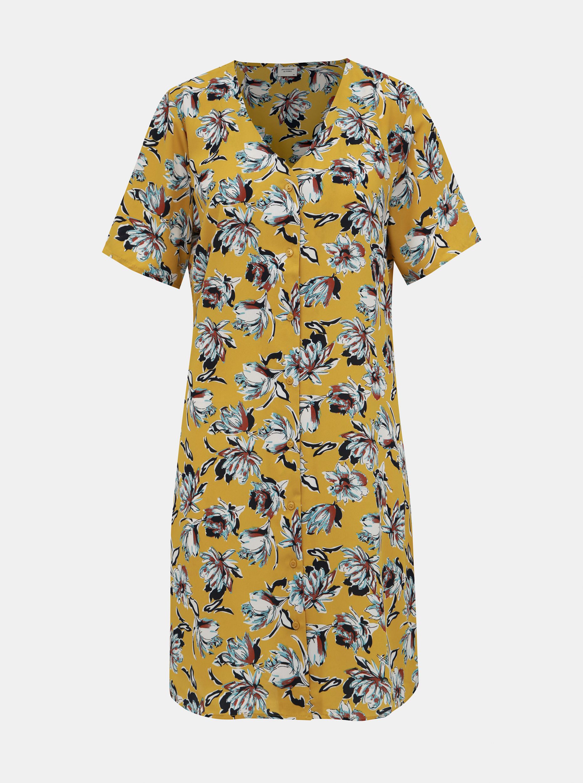 Hořčicové květované šaty Jacqueline de Yong Win