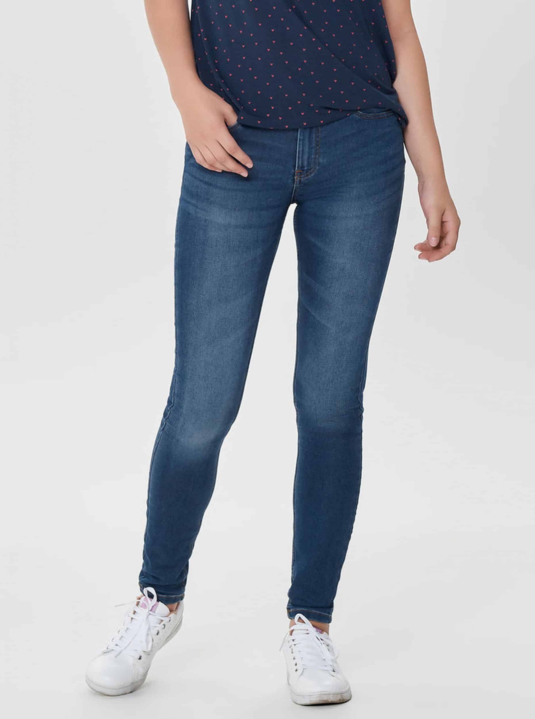 Modré skinny džíny s vyšisovaným efektem Jacqueline de Yong Jake